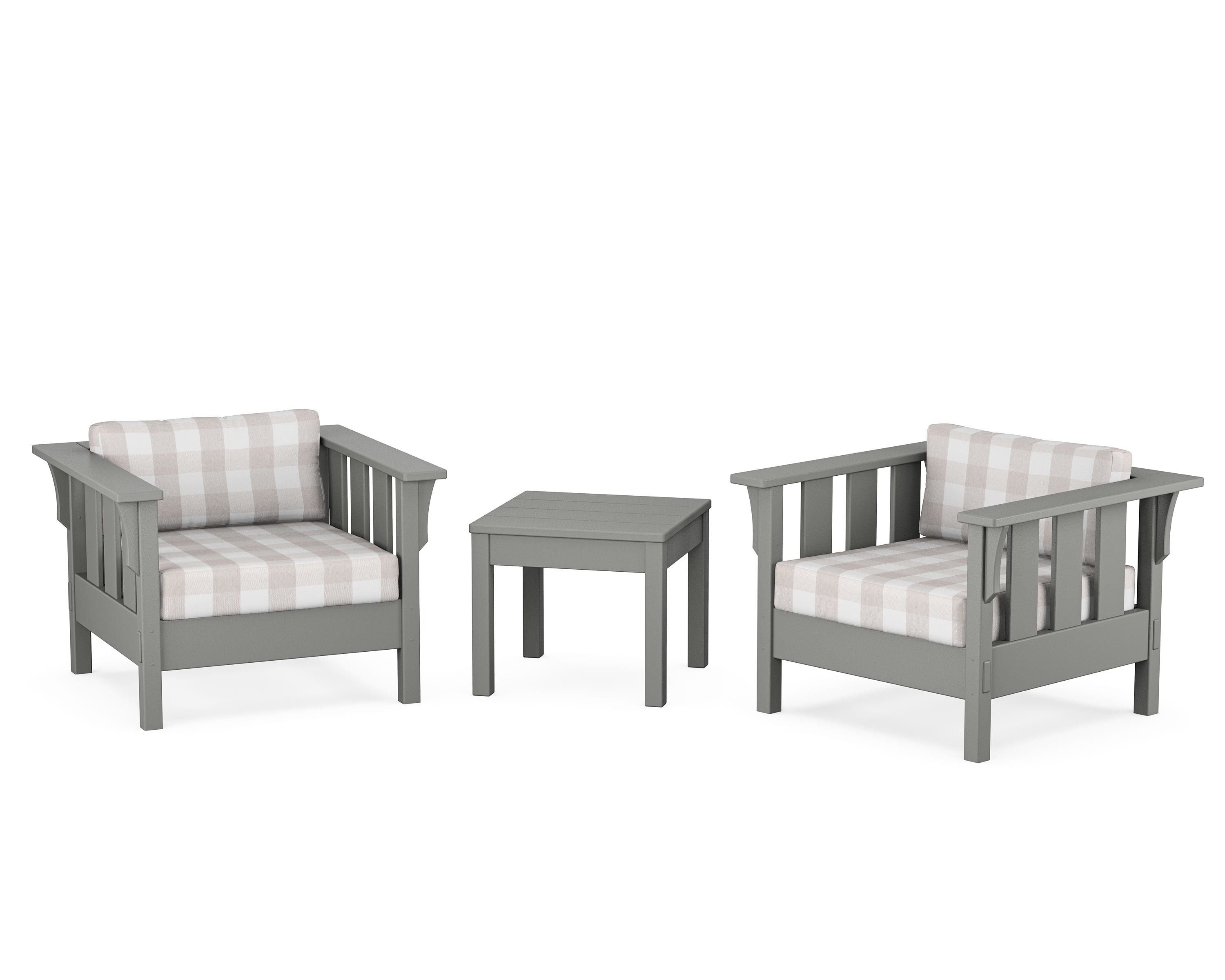Martha Stewart by POLYWOOD® Acadia 3-Piece Deep Seating Set in Slate Grey / Buffalo Plaid Dune Burlap