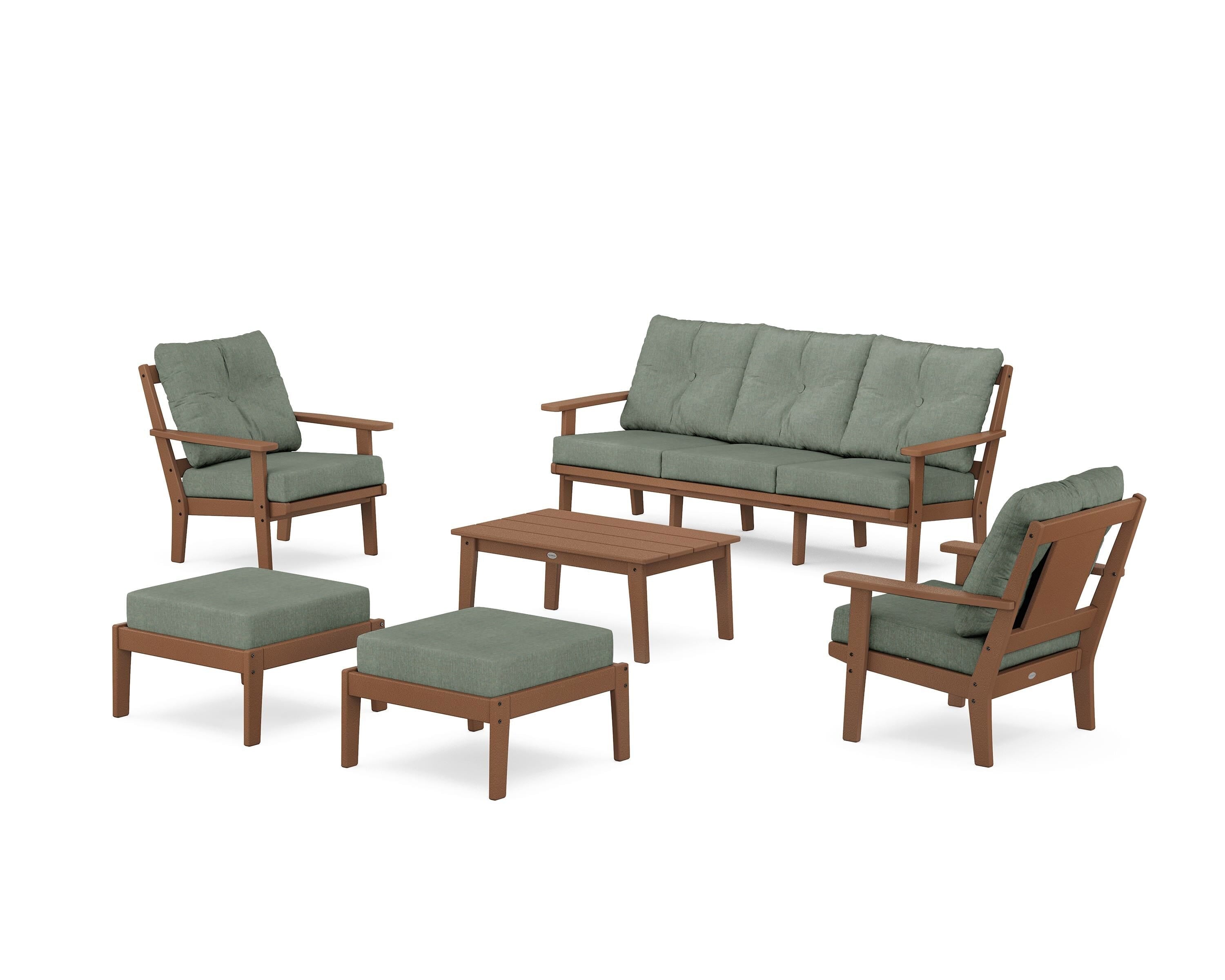 POLYWOOD® Prairie 6-Piece Lounge Sofa Set in Teak / Cast Sage