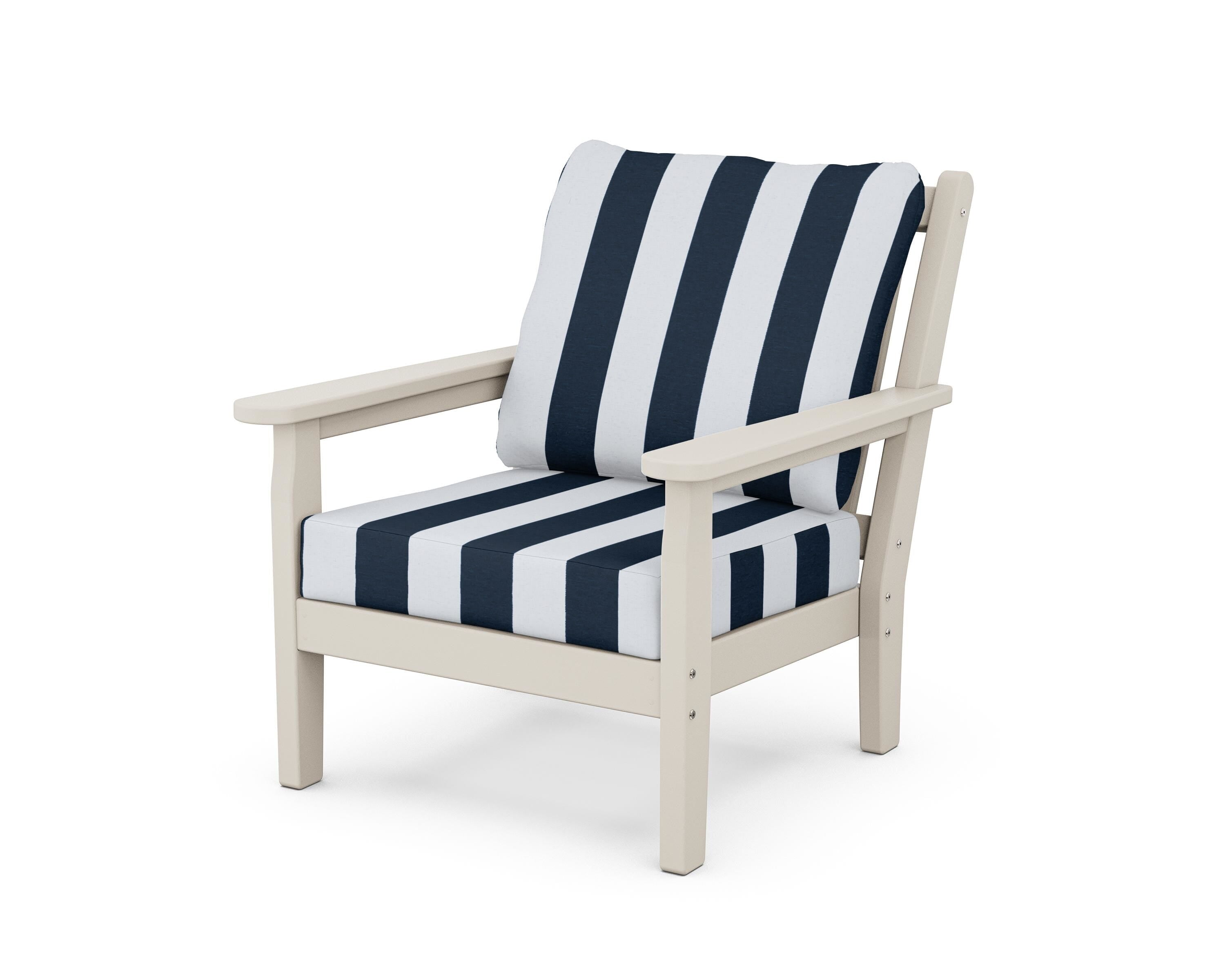 POLYWOOD® Chippendale Deep Seating Chair in Sand / Cabana Stripe Marine Indigo