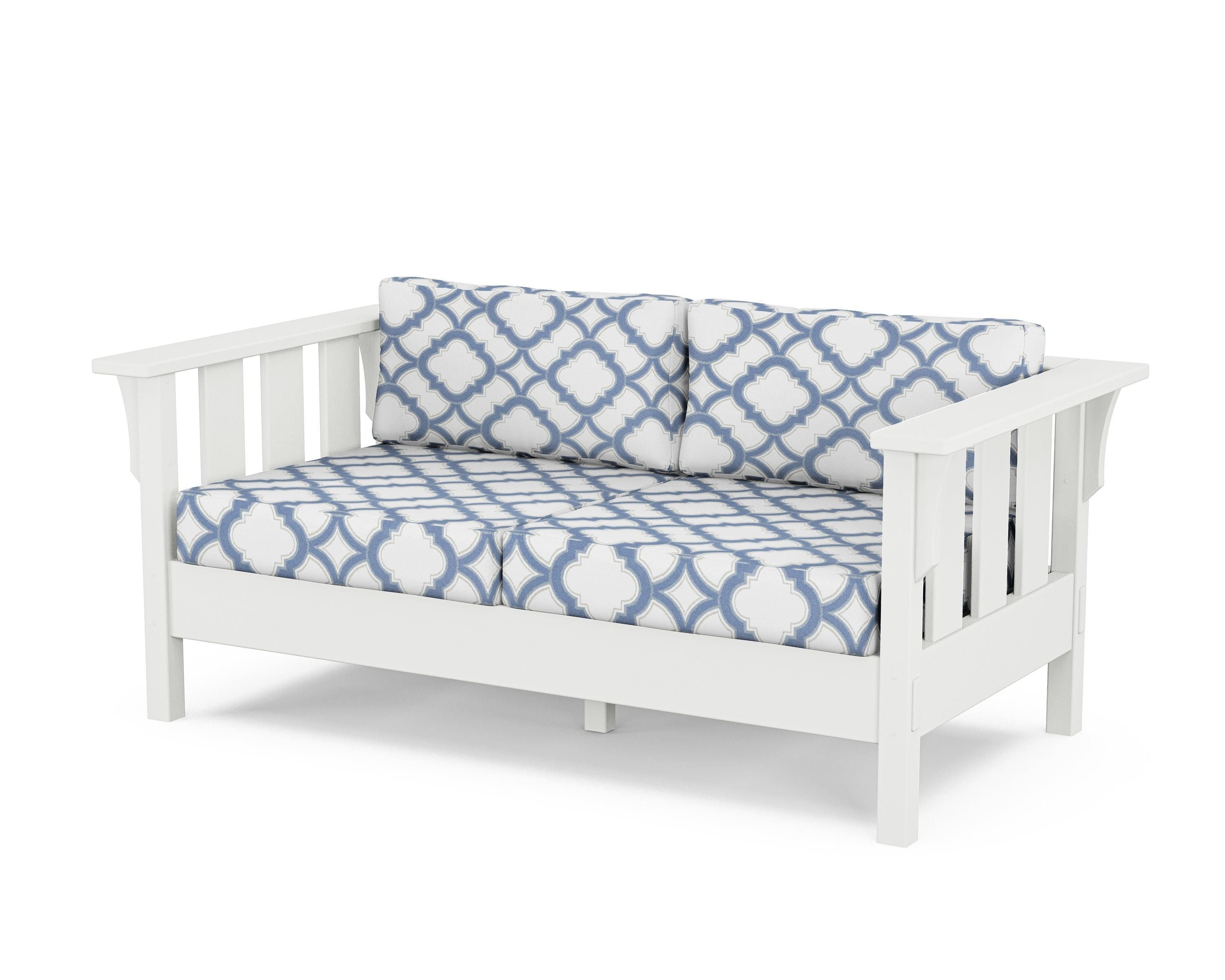 Martha Stewart by POLYWOOD® Acadia Deep Seating Loveseat in White / Trellis Sky Blue
