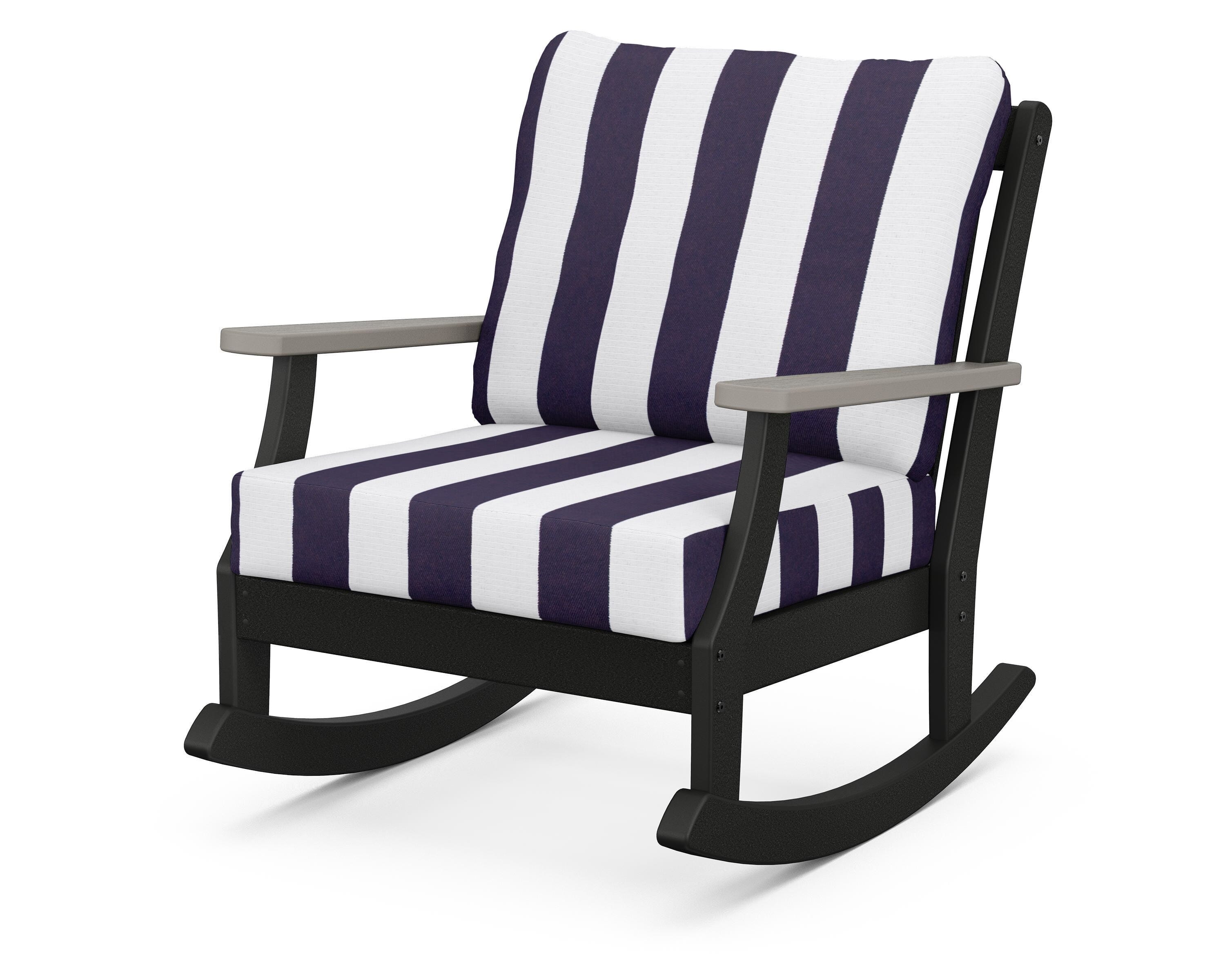 POLYWOOD® Braxton Deep Seating Rocking Chair in Black / Driftwood / Cabana Stripe Navy