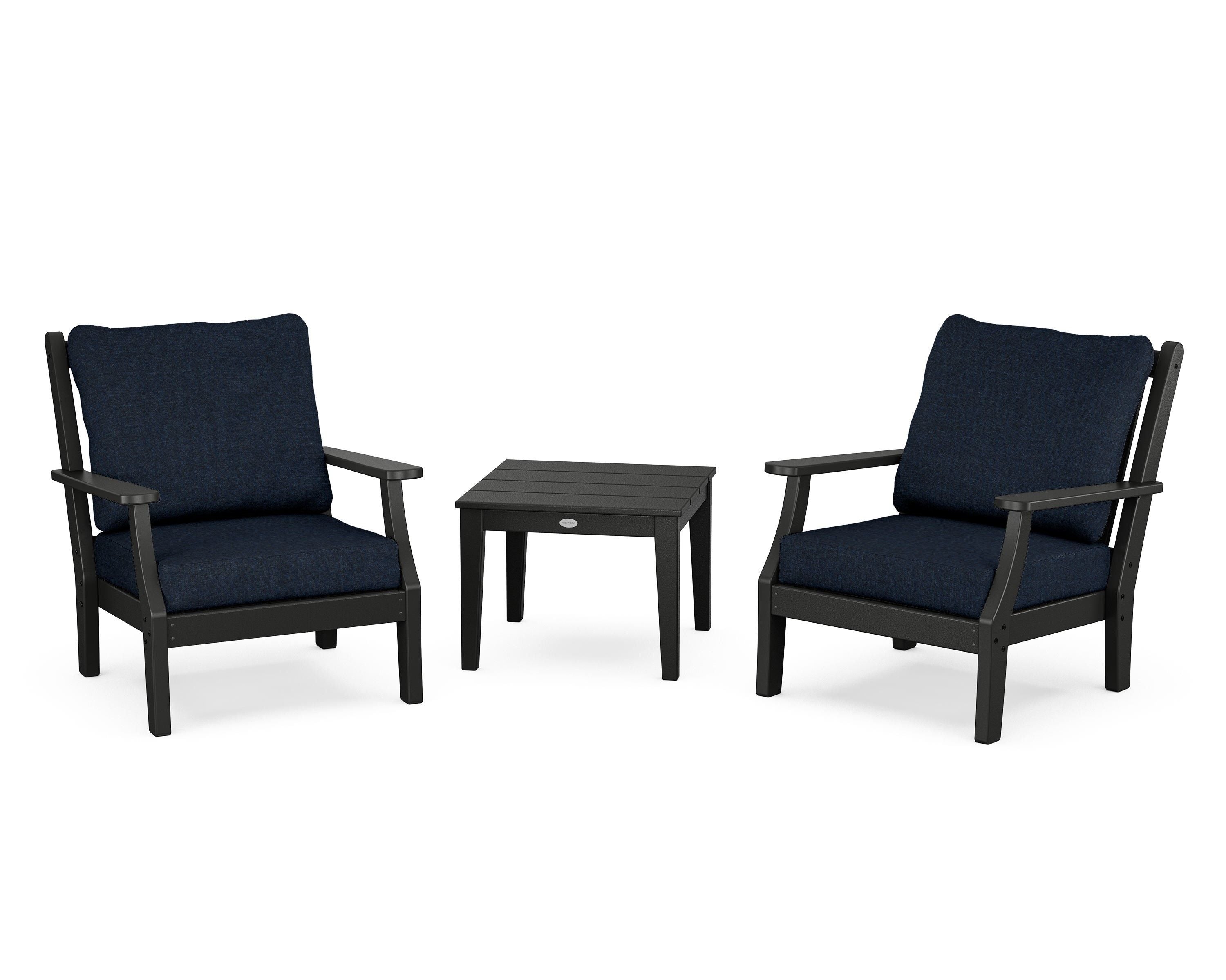 Country Living Wovendale 3-Piece Deep Seating Set in Black / Marine Indigo