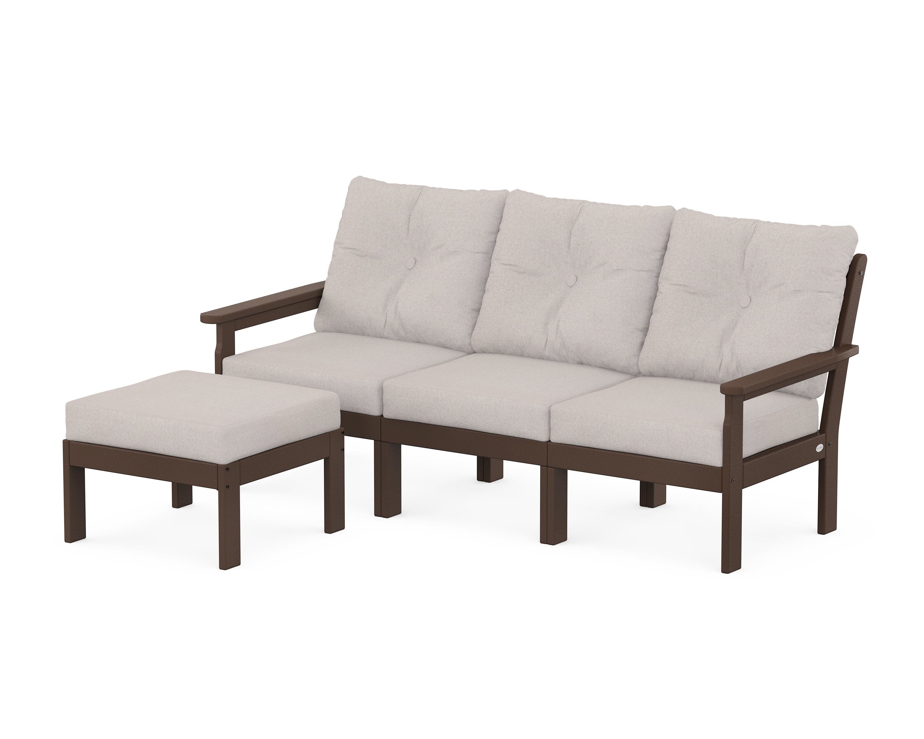 POLYWOOD® Vineyard 4-Piece Sectional with Ottoman in Mahogany / Dune Burlap