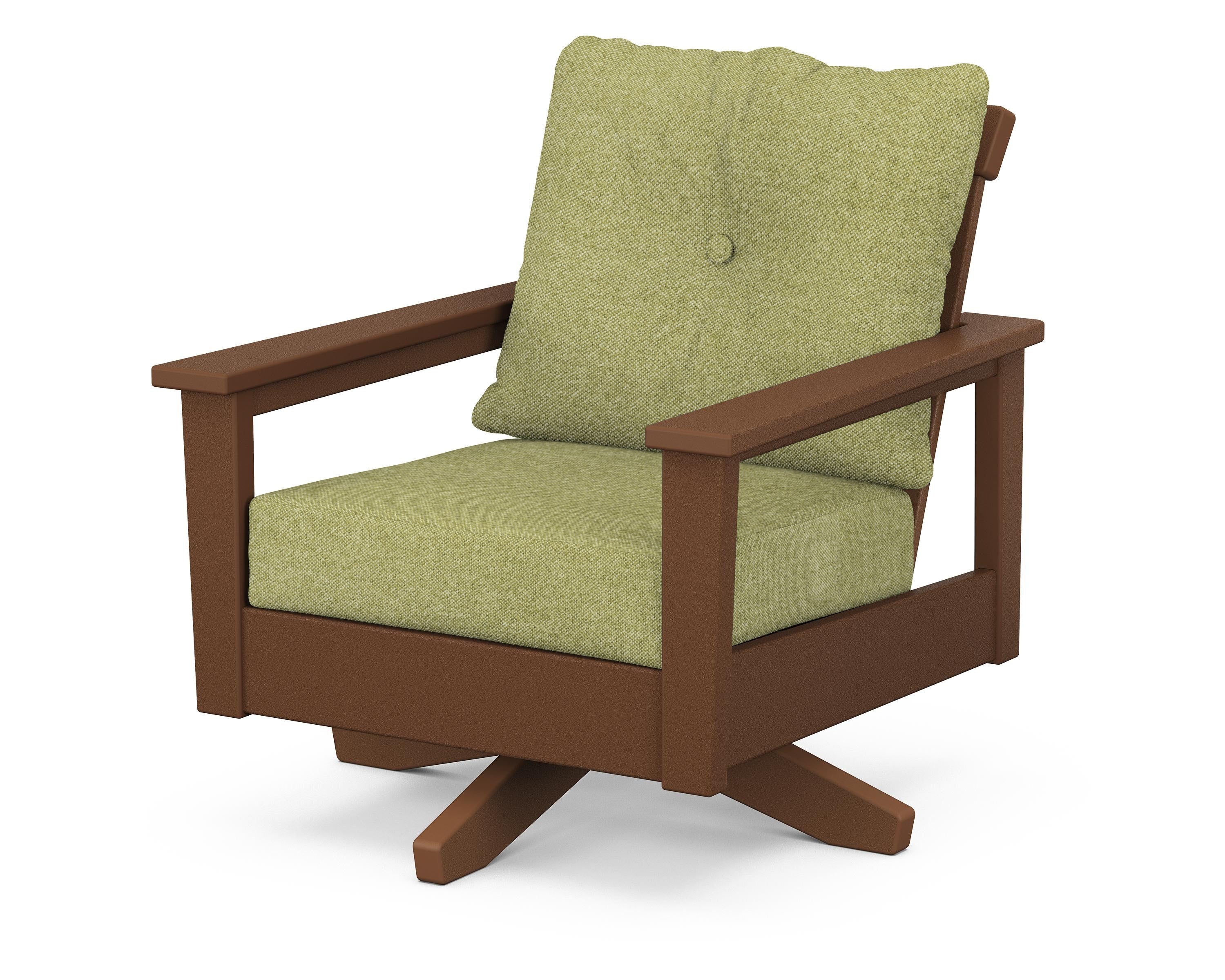 POLYWOOD® Prescott Deep Seating Swivel Chair in Teak / Chartreuse Boucle