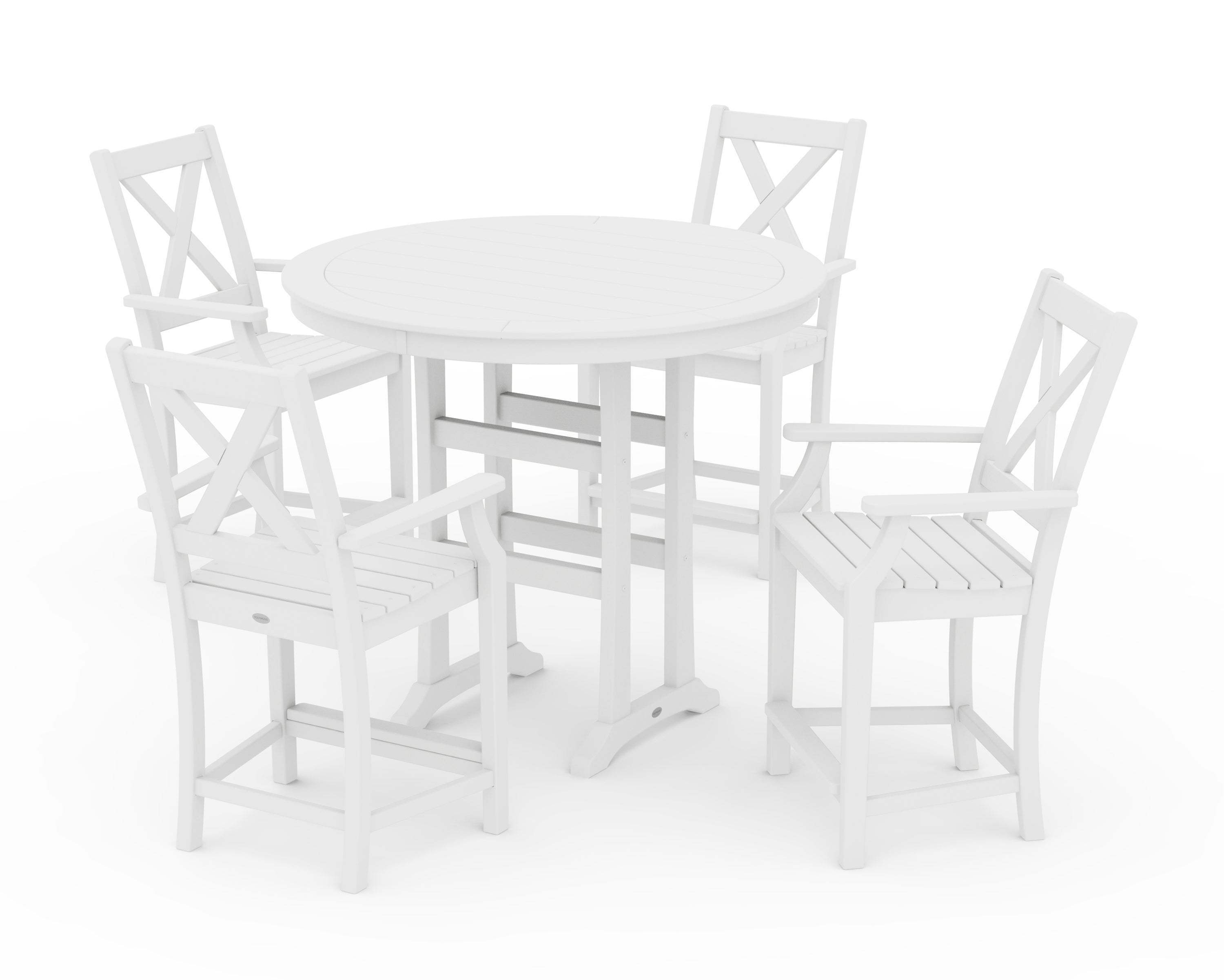 POLYWOOD® Braxton 5-Piece Nautical Trestle Arm Chair Counter Set in White