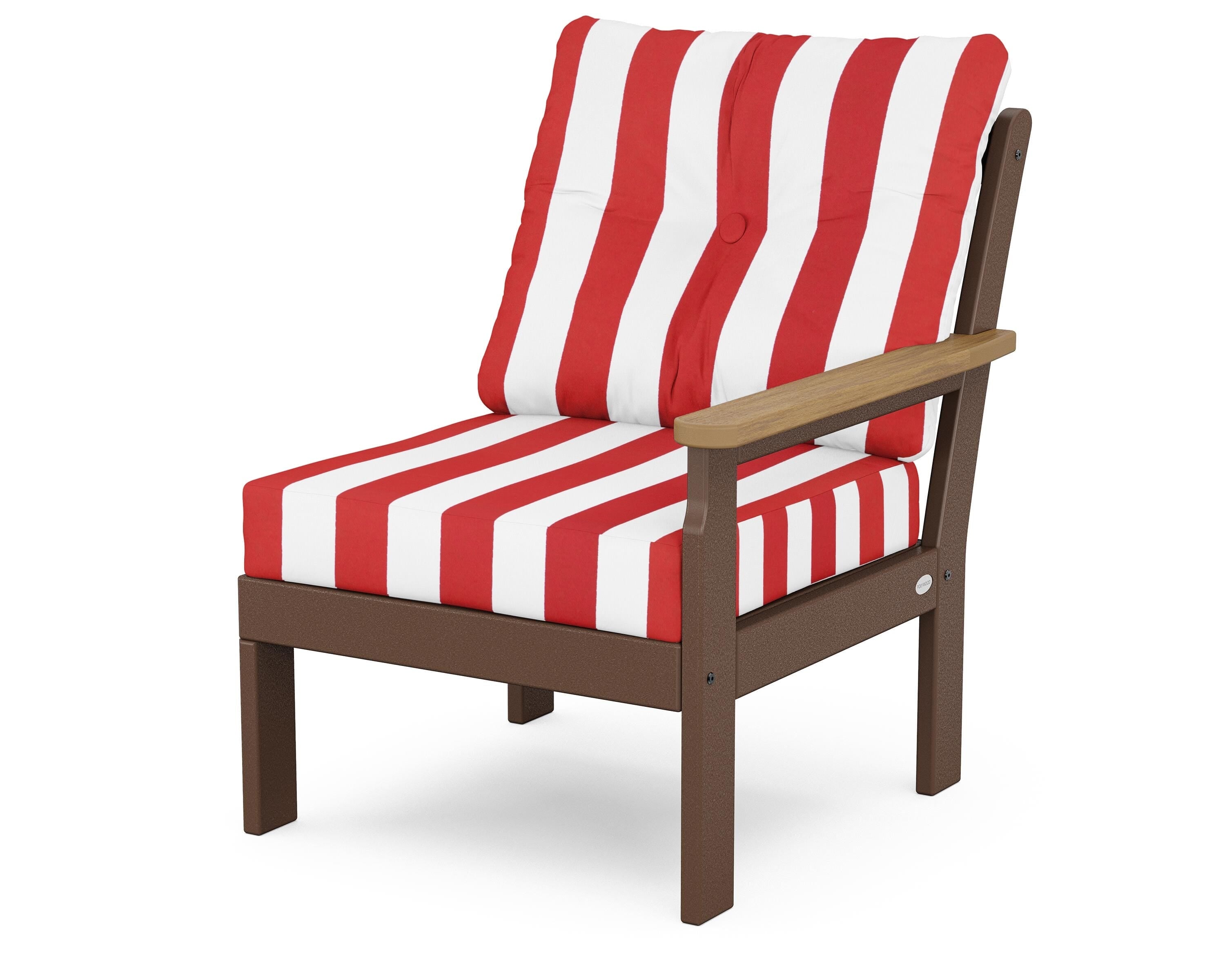POLYWOOD® Vineyard Modular Right Arm Chair in Mahogany / Natural / Cabana Stripe Crimson