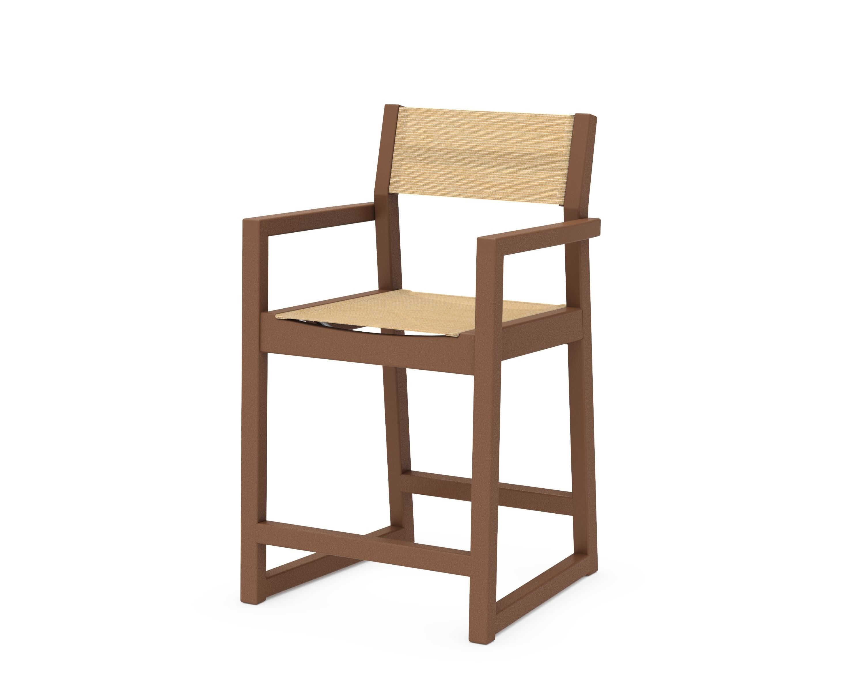 POLYWOOD® EDGE Sling Counter Arm Chair in Teak / Dupioni Apricot Sling