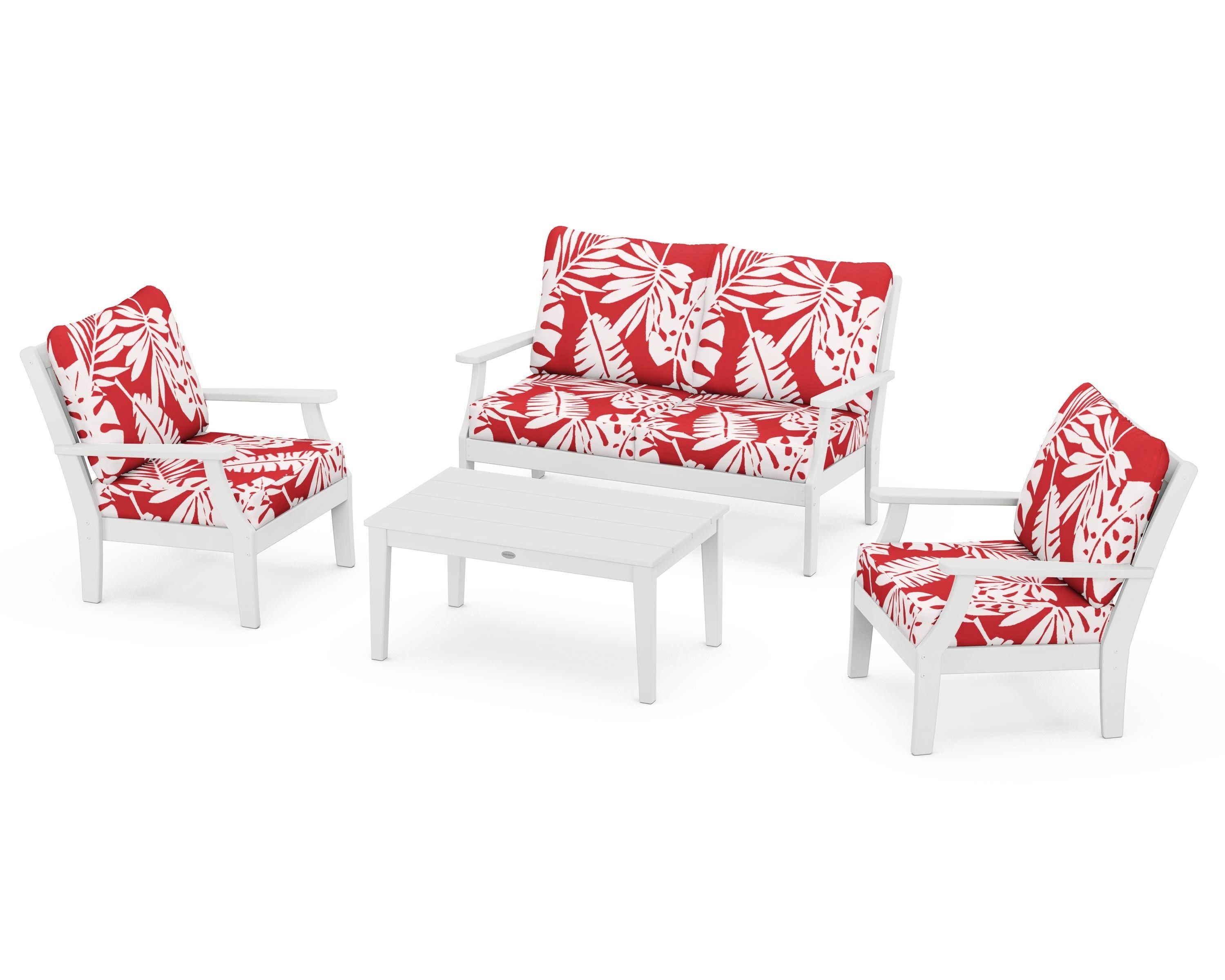 POLYWOOD® Braxton 4-Piece Deep Seating Chair Set in White / Leaf Crimson