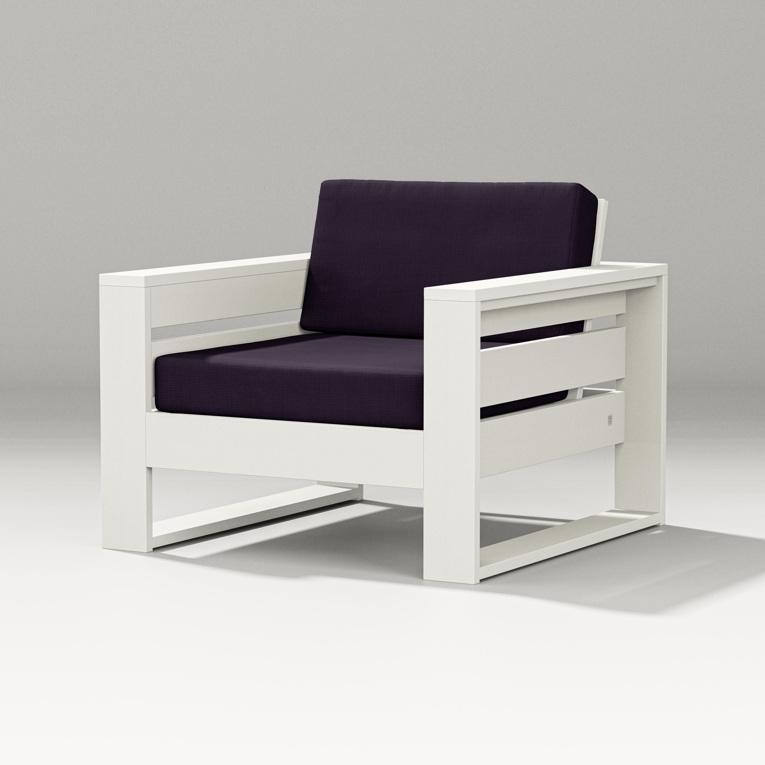 PW Designer Series Latitude Lounge Chair in Vintage White / Navy Linen