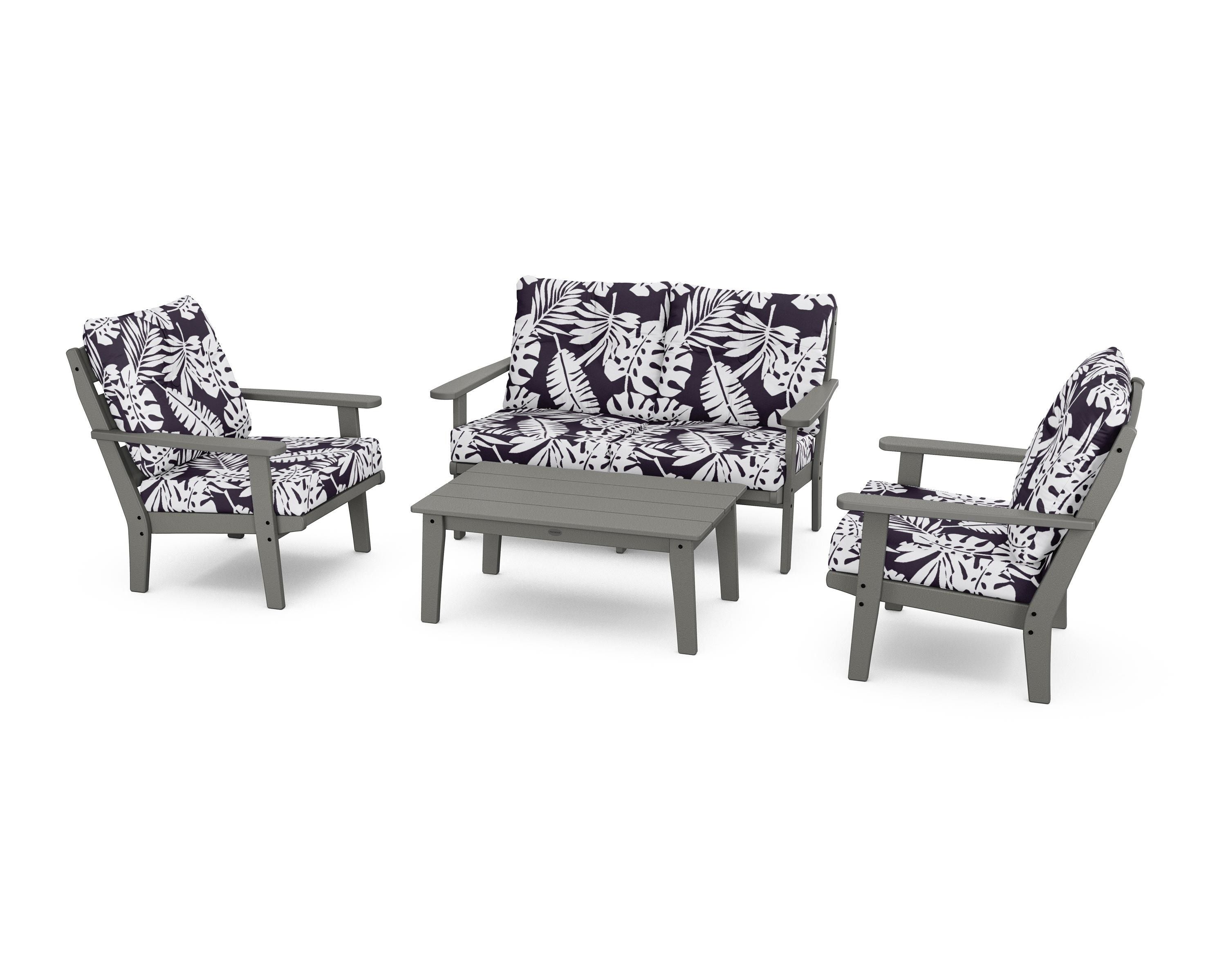 POLYWOOD® Lakeside 4-Piece Deep Seating Set in Slate Grey / Leaf Navy