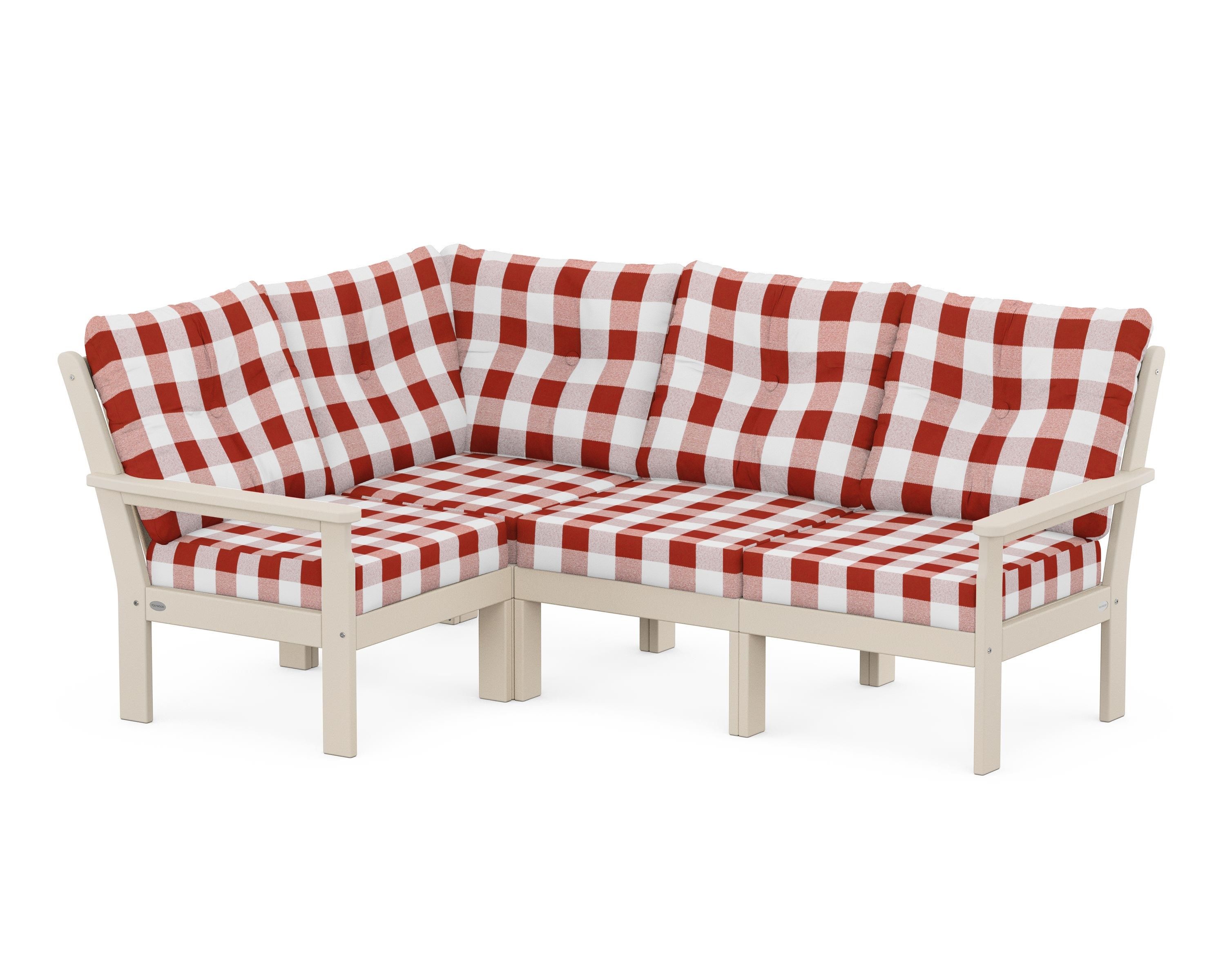 POLYWOOD® Vineyard 4-Piece Sectional in Sand / Buffalo Plaid Crimson