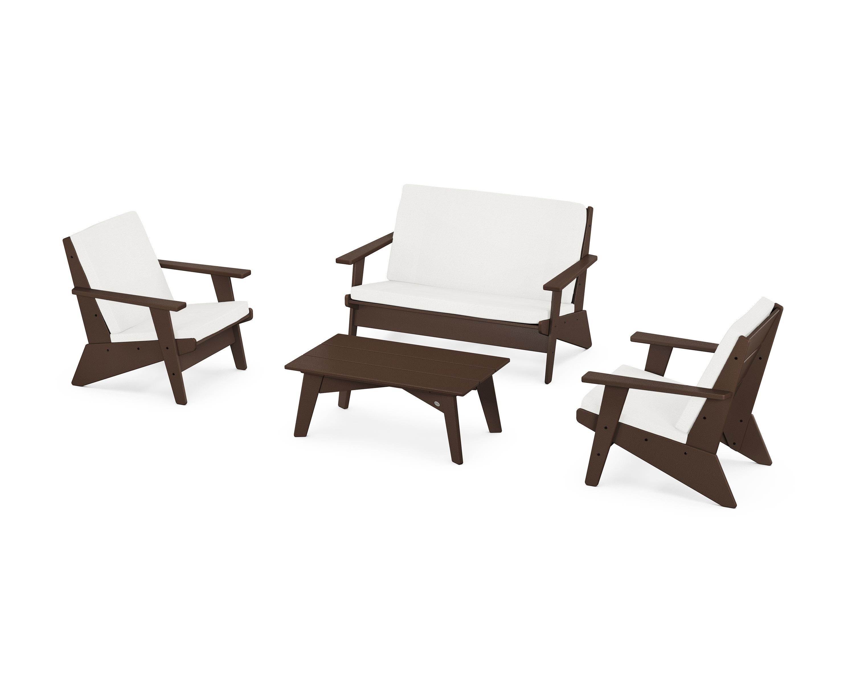 POLYWOOD® Riviera Modern Lounge 4-Piece Set in Mahogany / Natural Linen