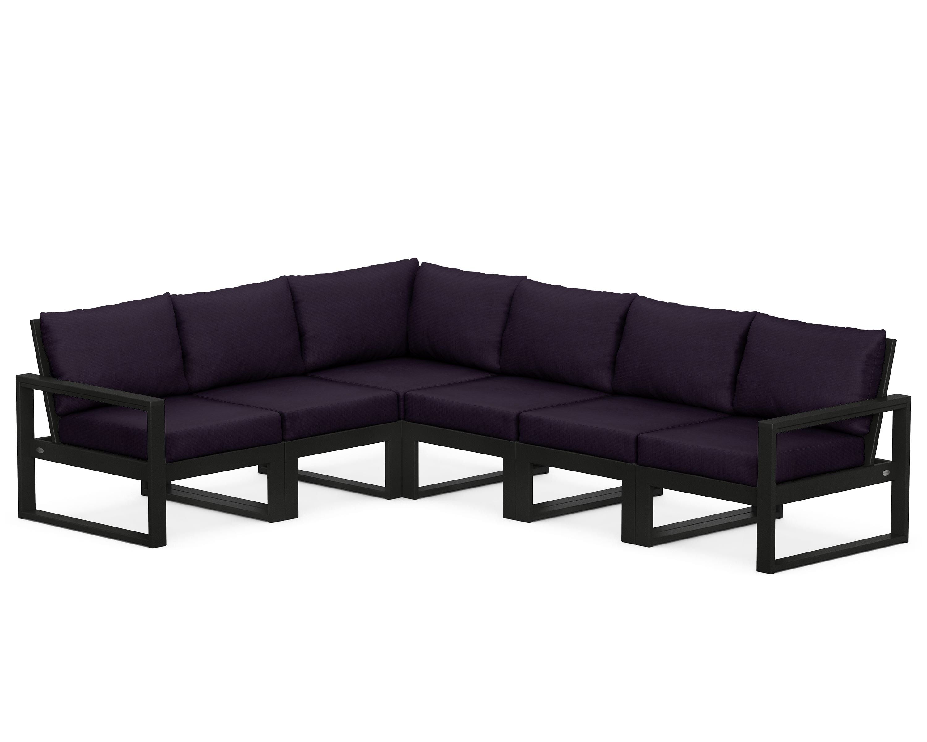 POLYWOOD® EDGE 6-Piece Modular Deep Seating Set in Black / Navy Linen