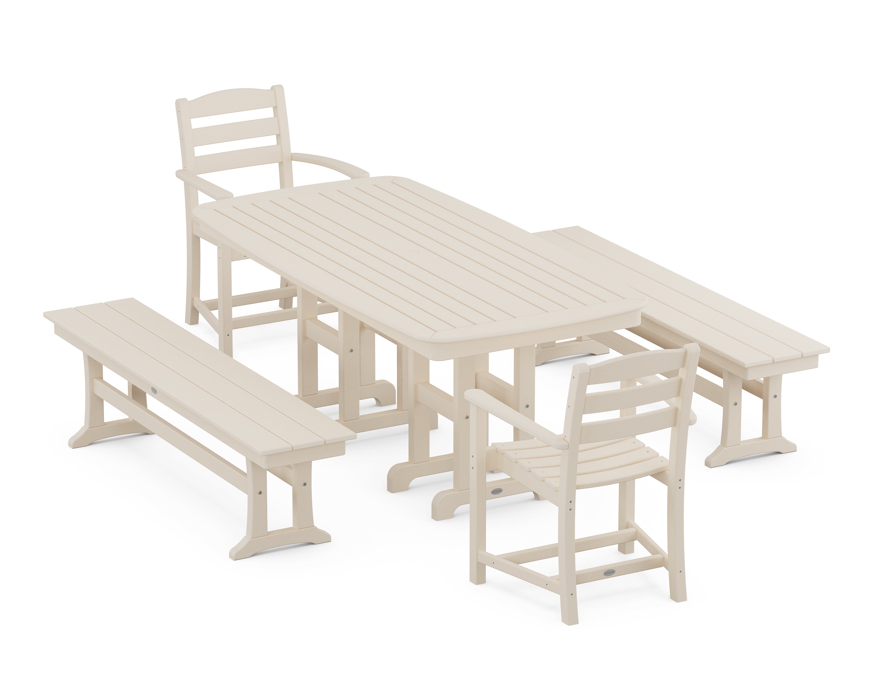 POLYWOOD® La Casa Café 5-Piece Dining Set with Benches in Sand