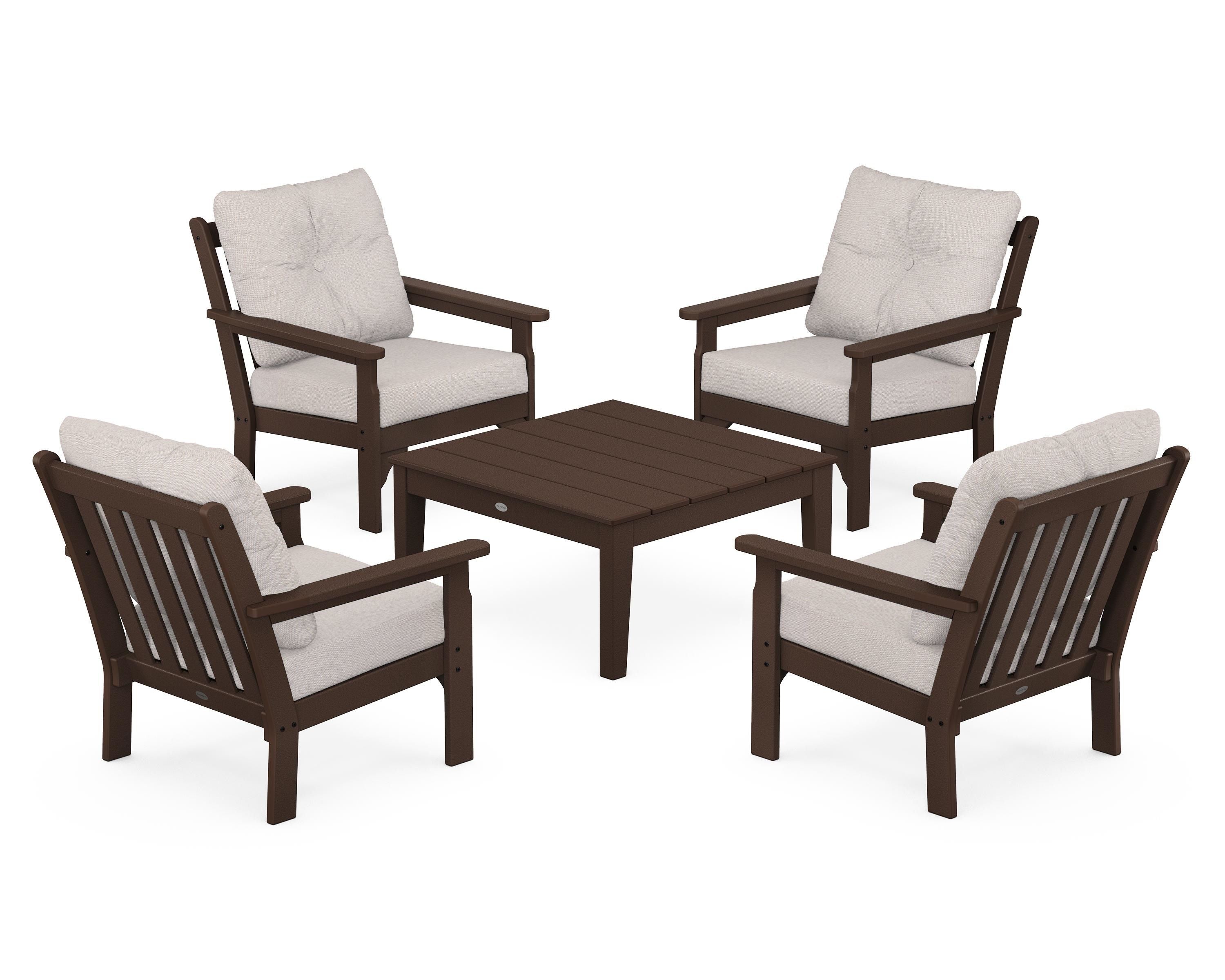 POLYWOOD® Vineyard 5-Piece Deep Seating Conversation Set in Mahogany / Dune Burlap