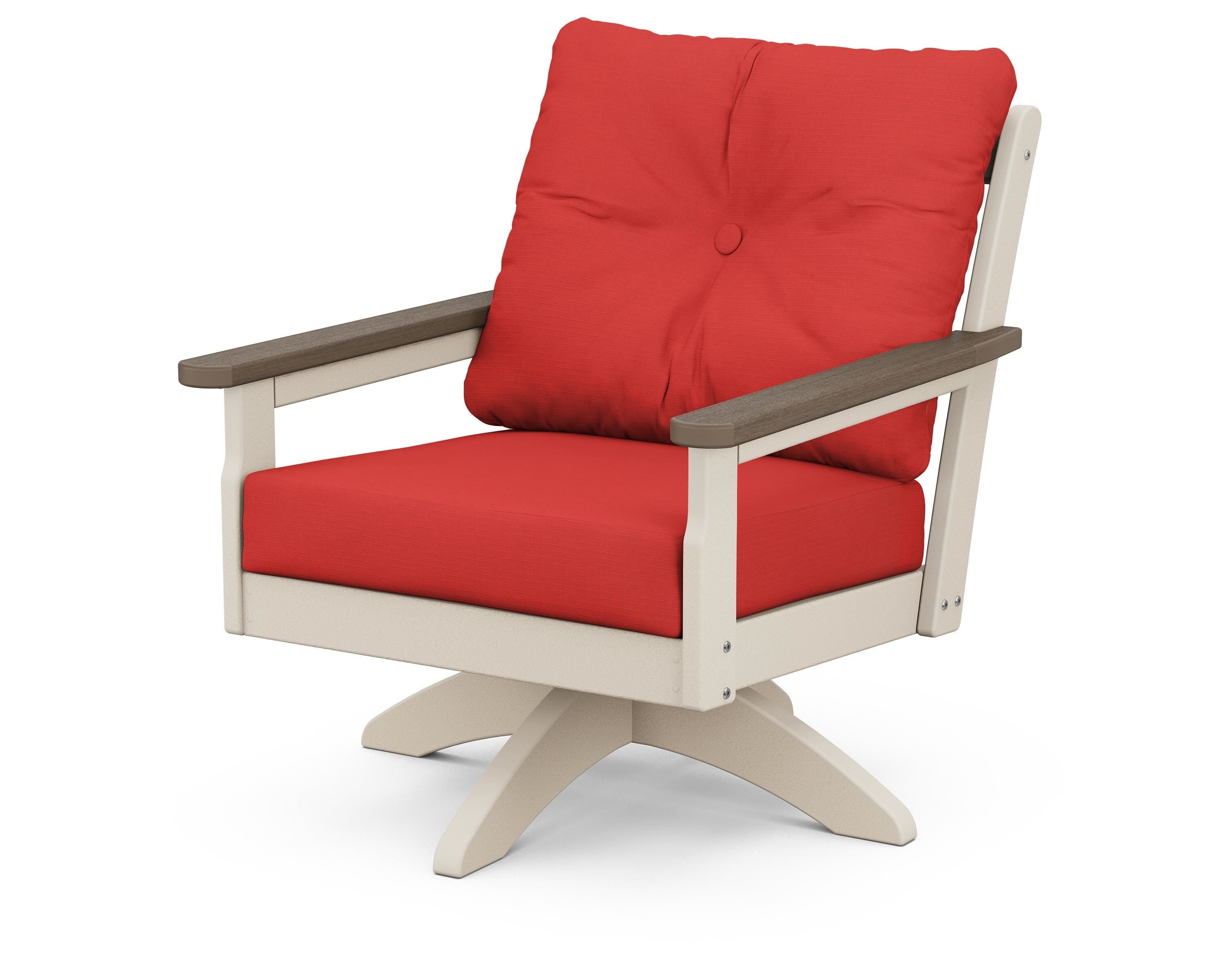 POLYWOOD® Vineyard Deep Seating Swivel Chair in Sand / Kona / Crimson Linen