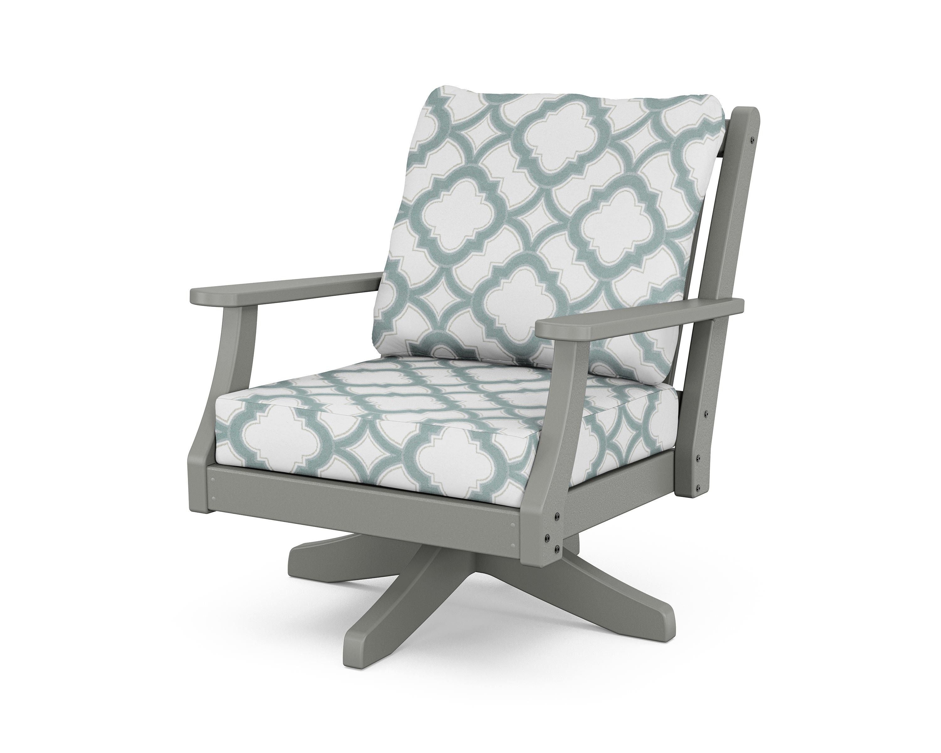 Country Living Wovendale Deep Seating Swivel Chair in Slate Grey / Trellis Glacier Spa