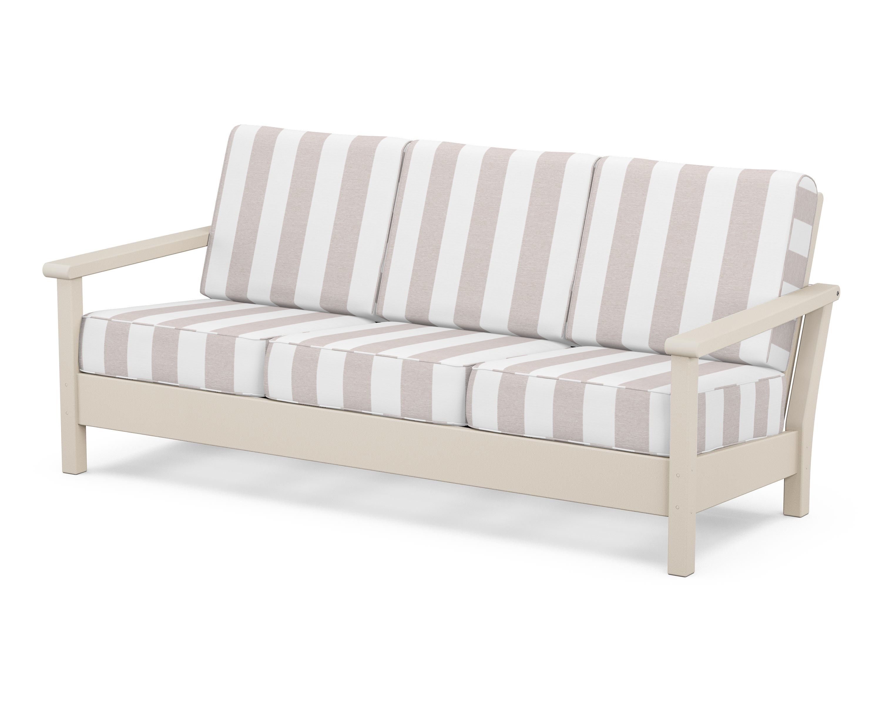 POLYWOOD® Harbour Deep Seating Sofa in Sand / Cabana Stripe Dune Burlap
