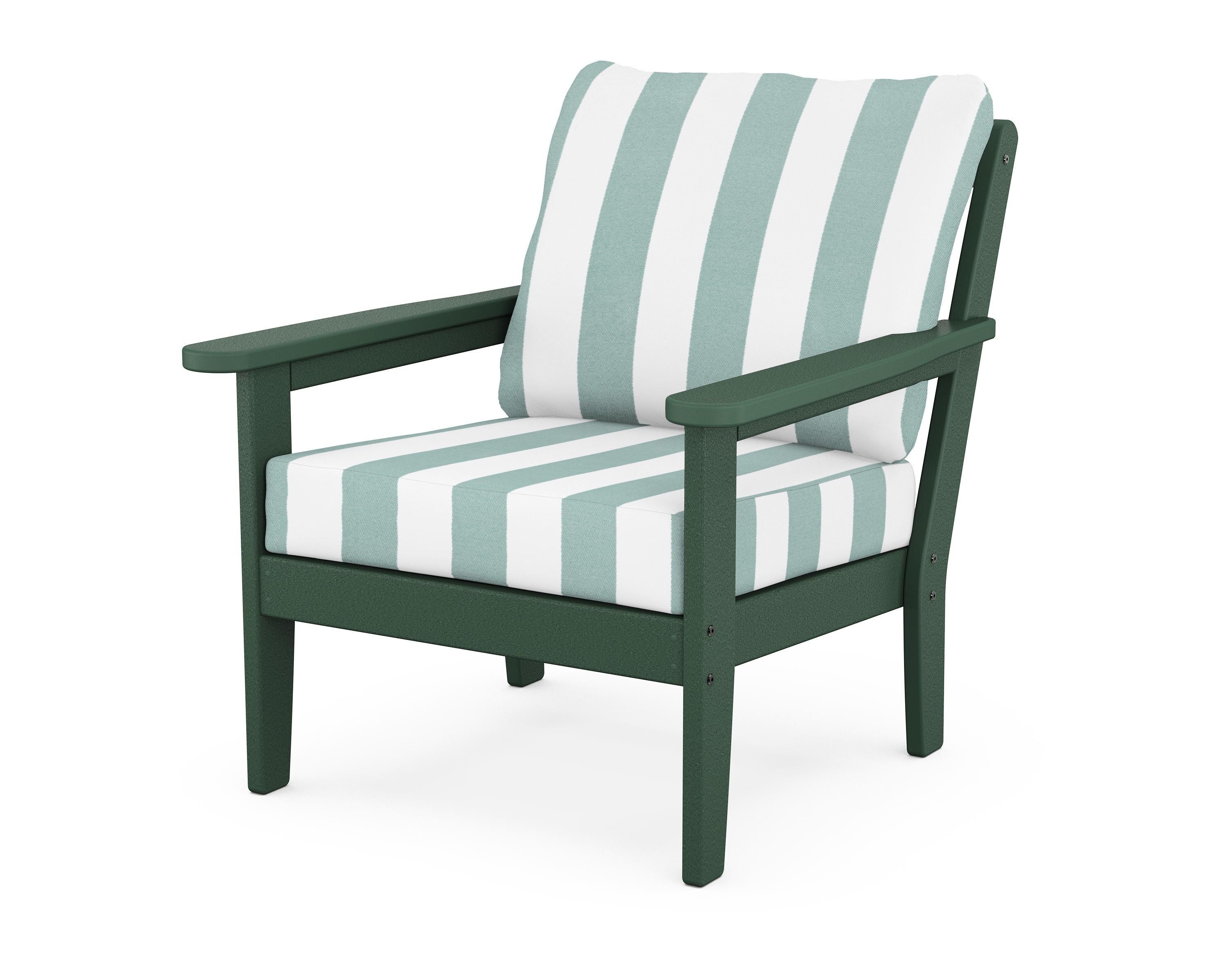 Country Living Cottage Deep Seating Chair in Green / Cabana Stripe Glacier Spa