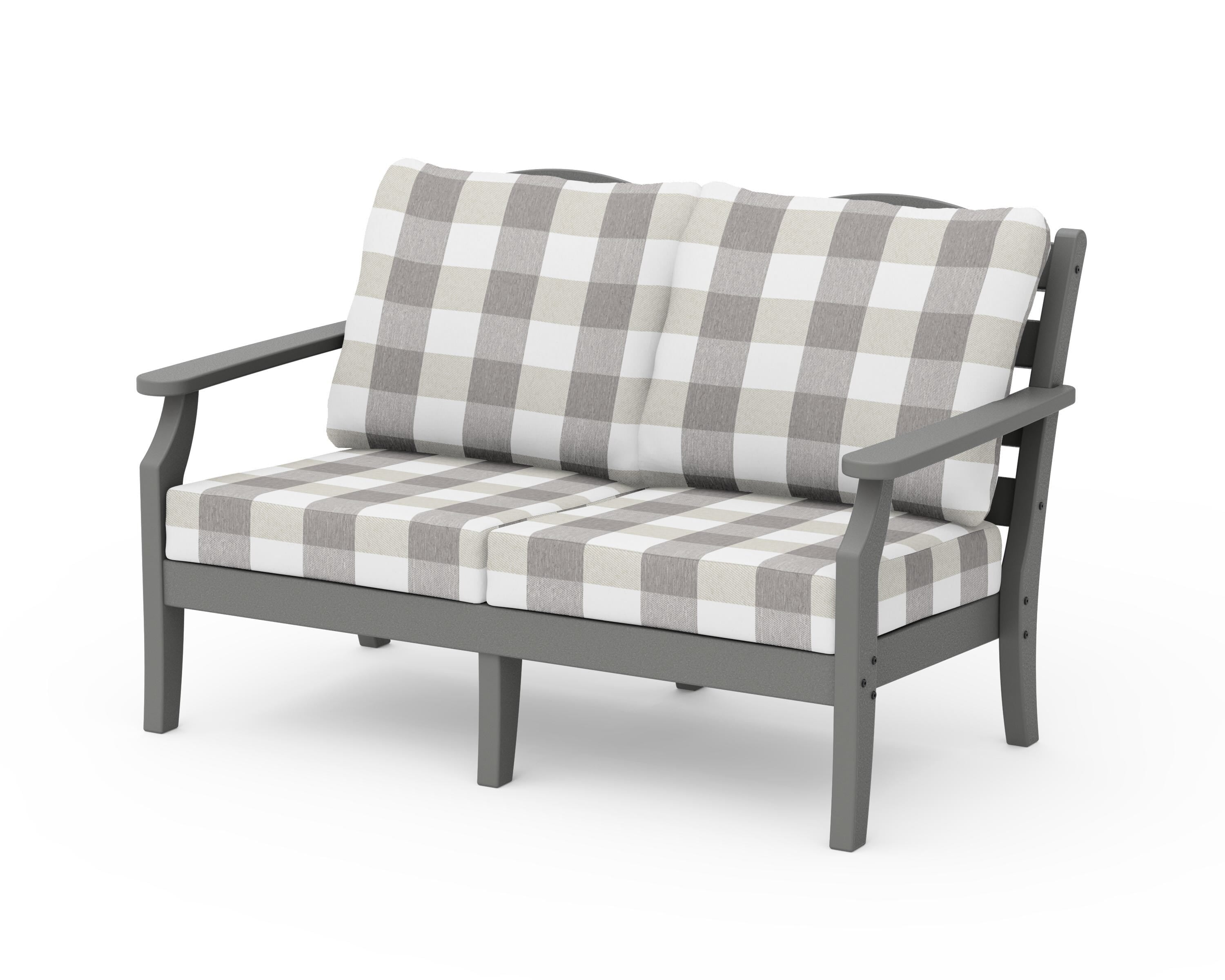 Draper James™ by POLYWOOD® Savannah Deep Seating Loveseat in Slate Grey / Buffalo Plaid Grey Mist