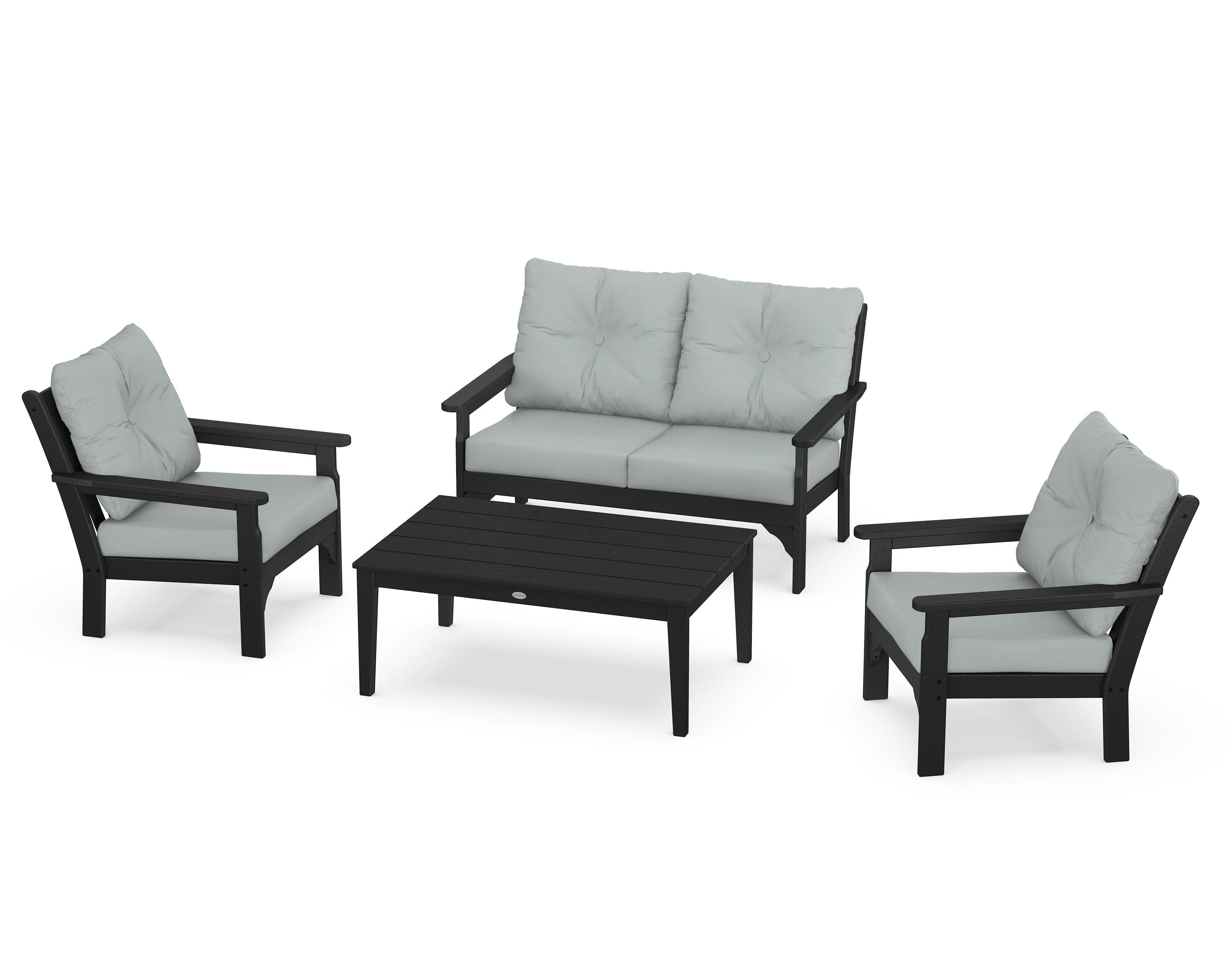 POLYWOOD® Vineyard 4-Piece Deep Seating Set in Black / Spa