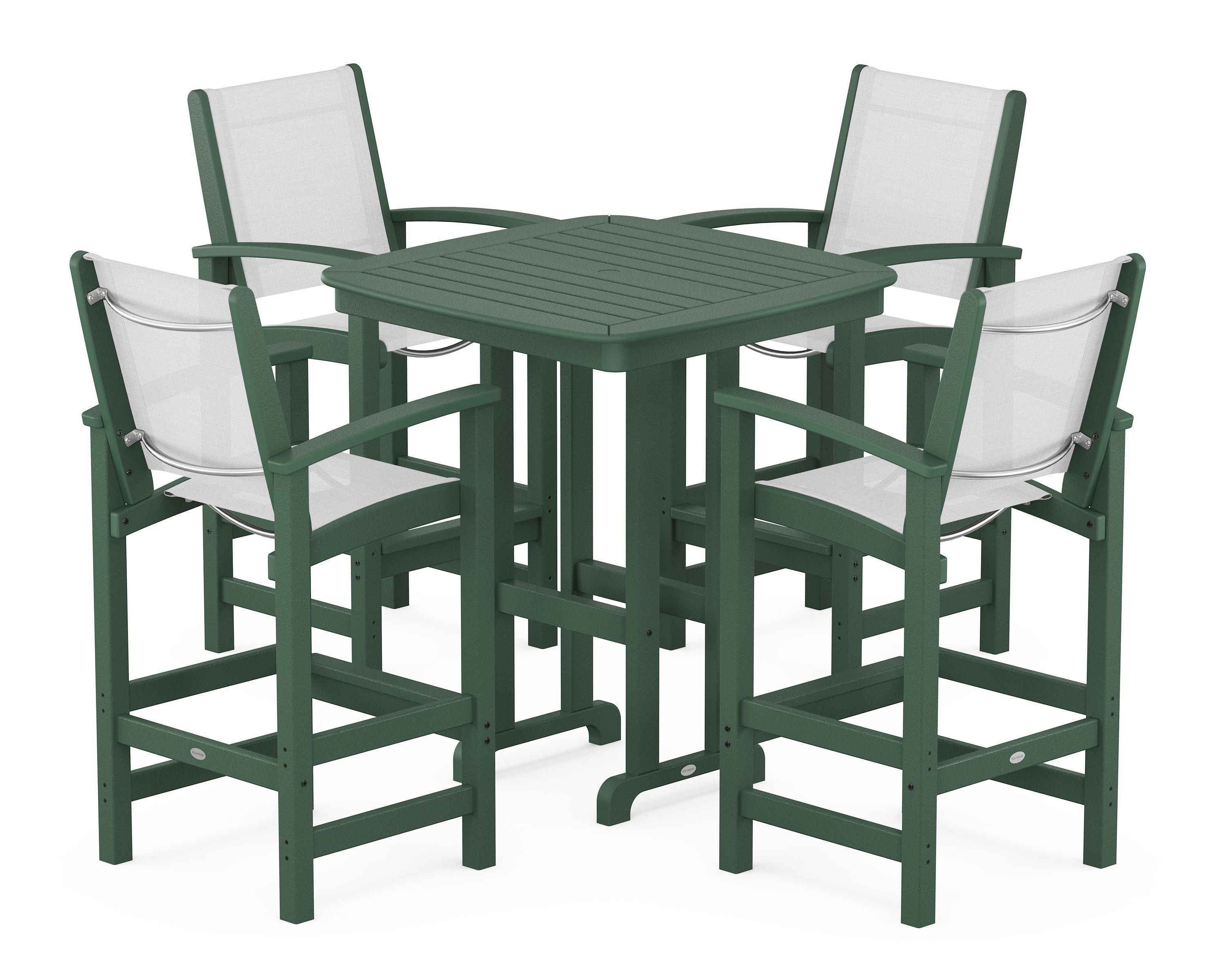 POLYWOOD® Coastal 5-Piece Bar Set in Green / White Sling
