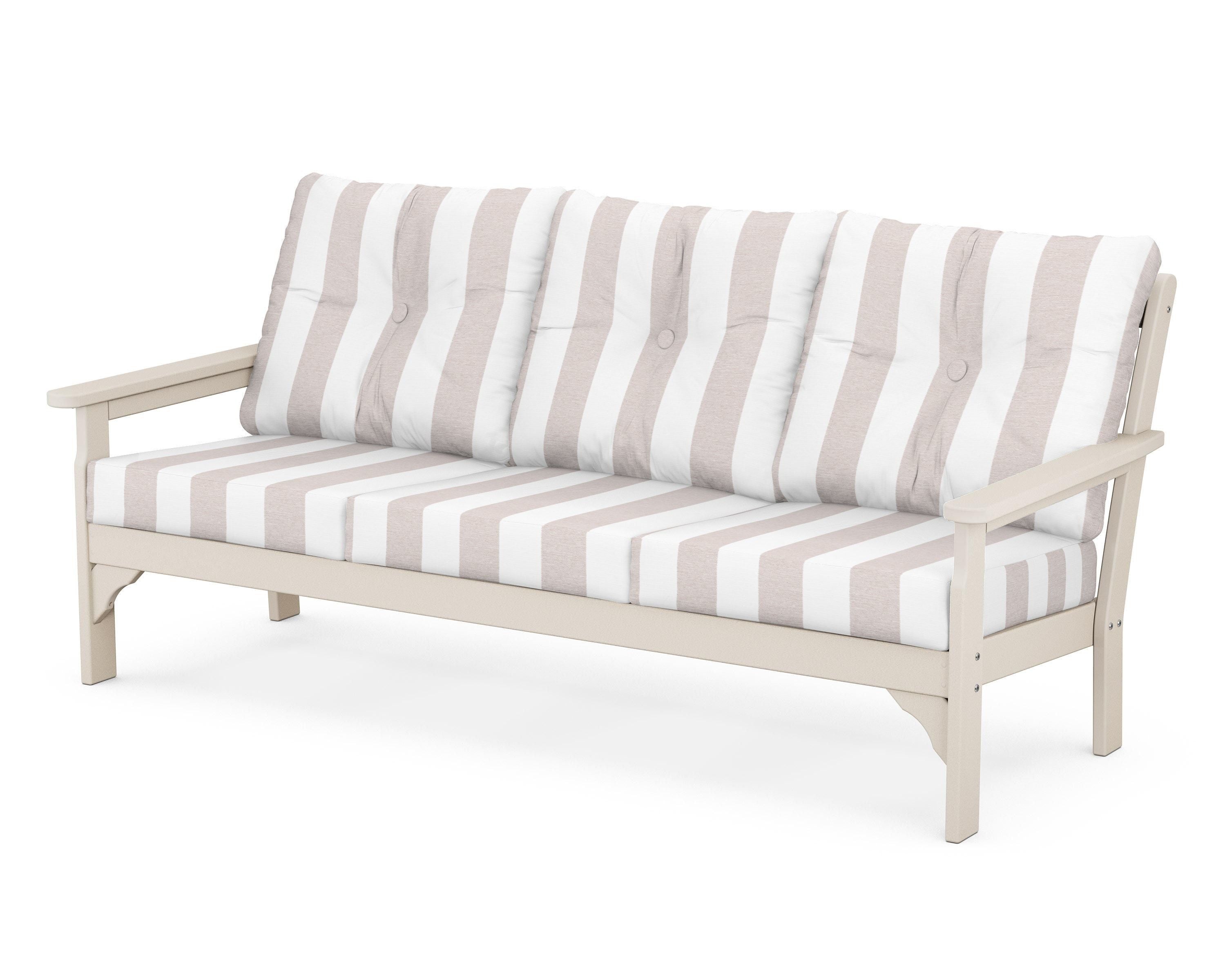 POLYWOOD® Vineyard Deep Seating Sofa in Sand / Cabana Stripe Dune Burlap