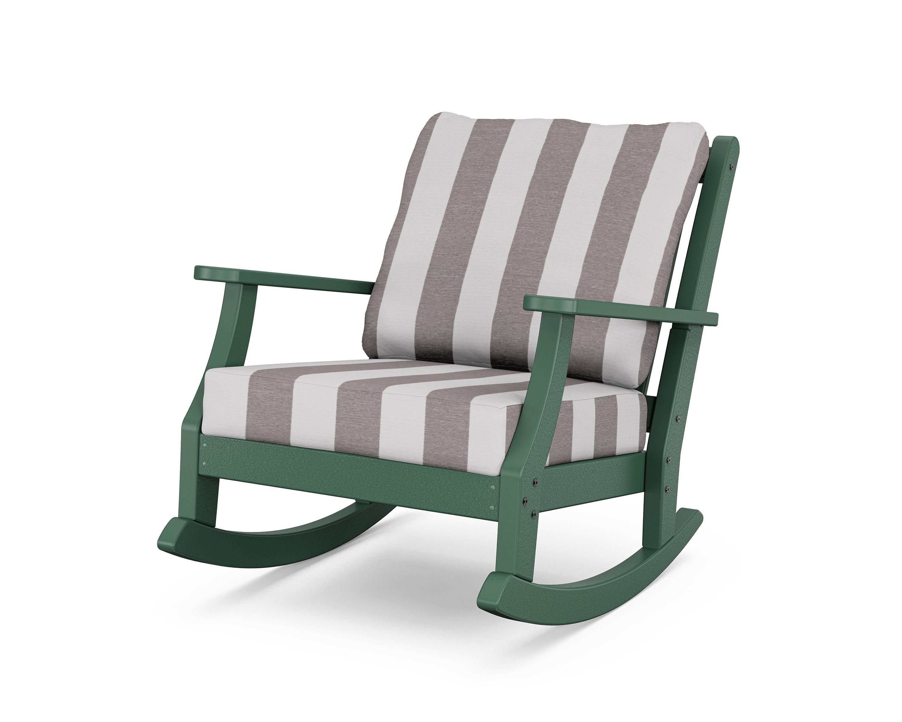 Country Living Wovendale Deep Seating Rocking Chair in Green / Cabana Stripe Grey Mist