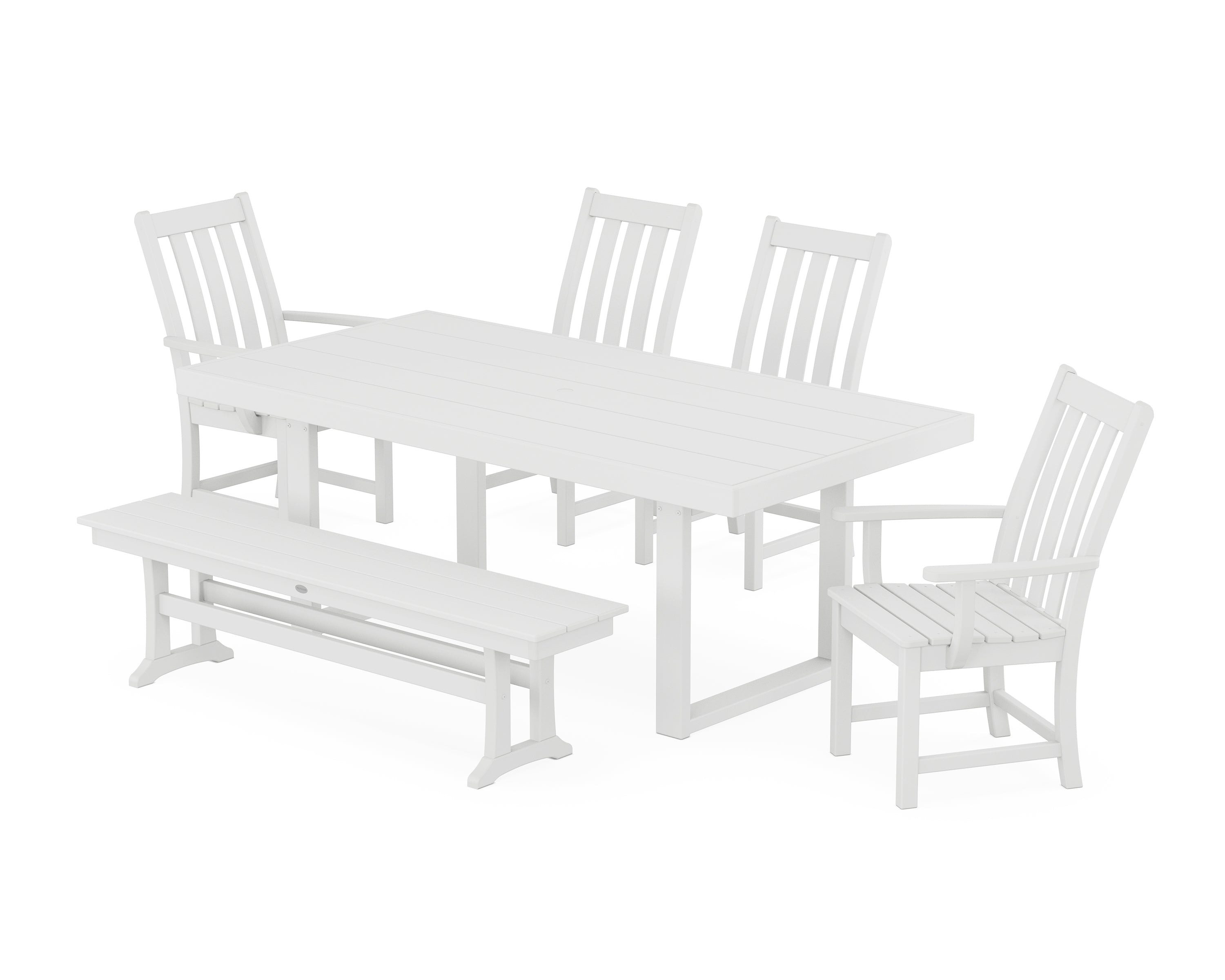 POLYWOOD® Vineyard 6-Piece Dining Set with Bench in White