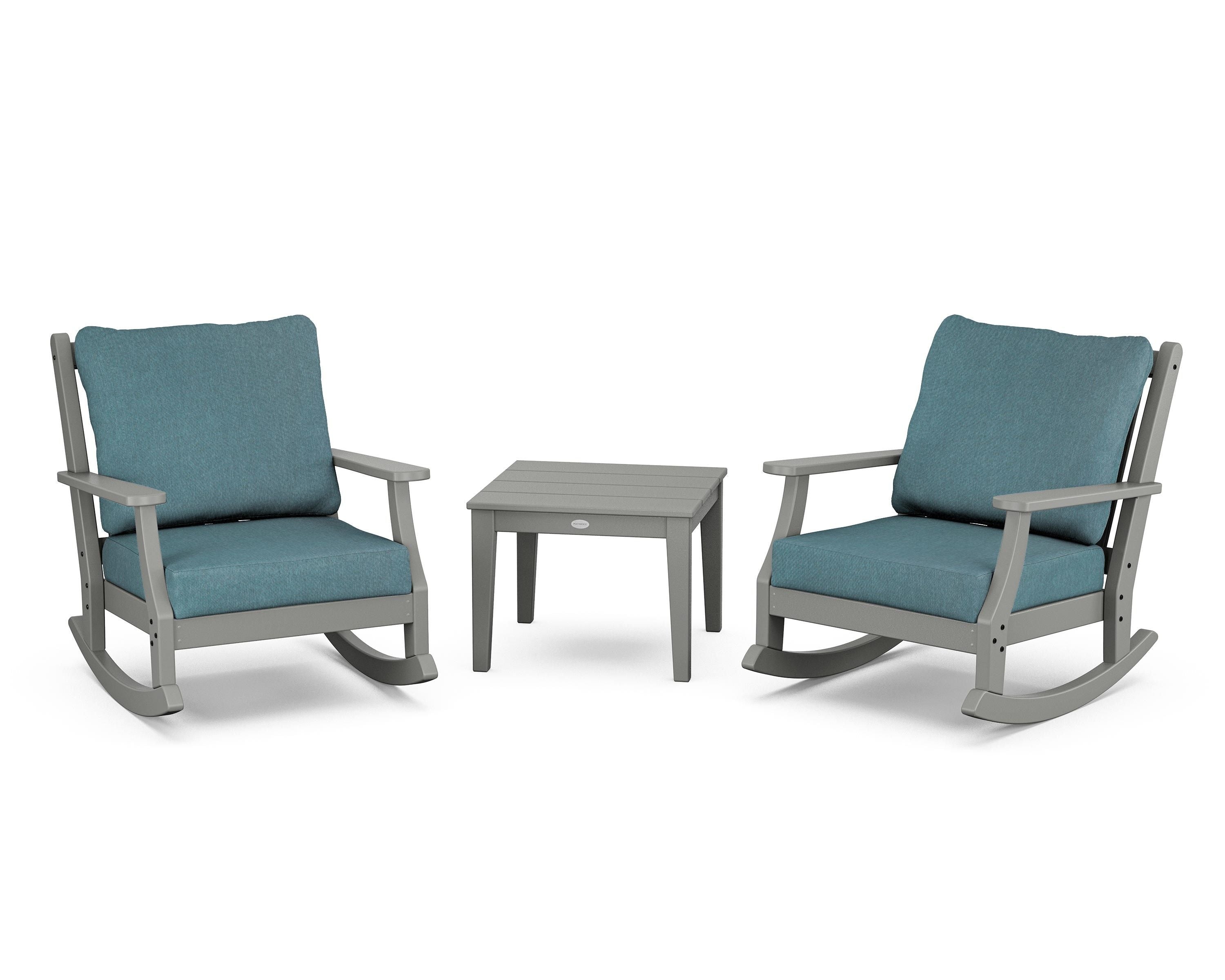 Country Living Wovendale 3-Piece Deep Seating Rocker Set in Slate Grey / Ocean Teal