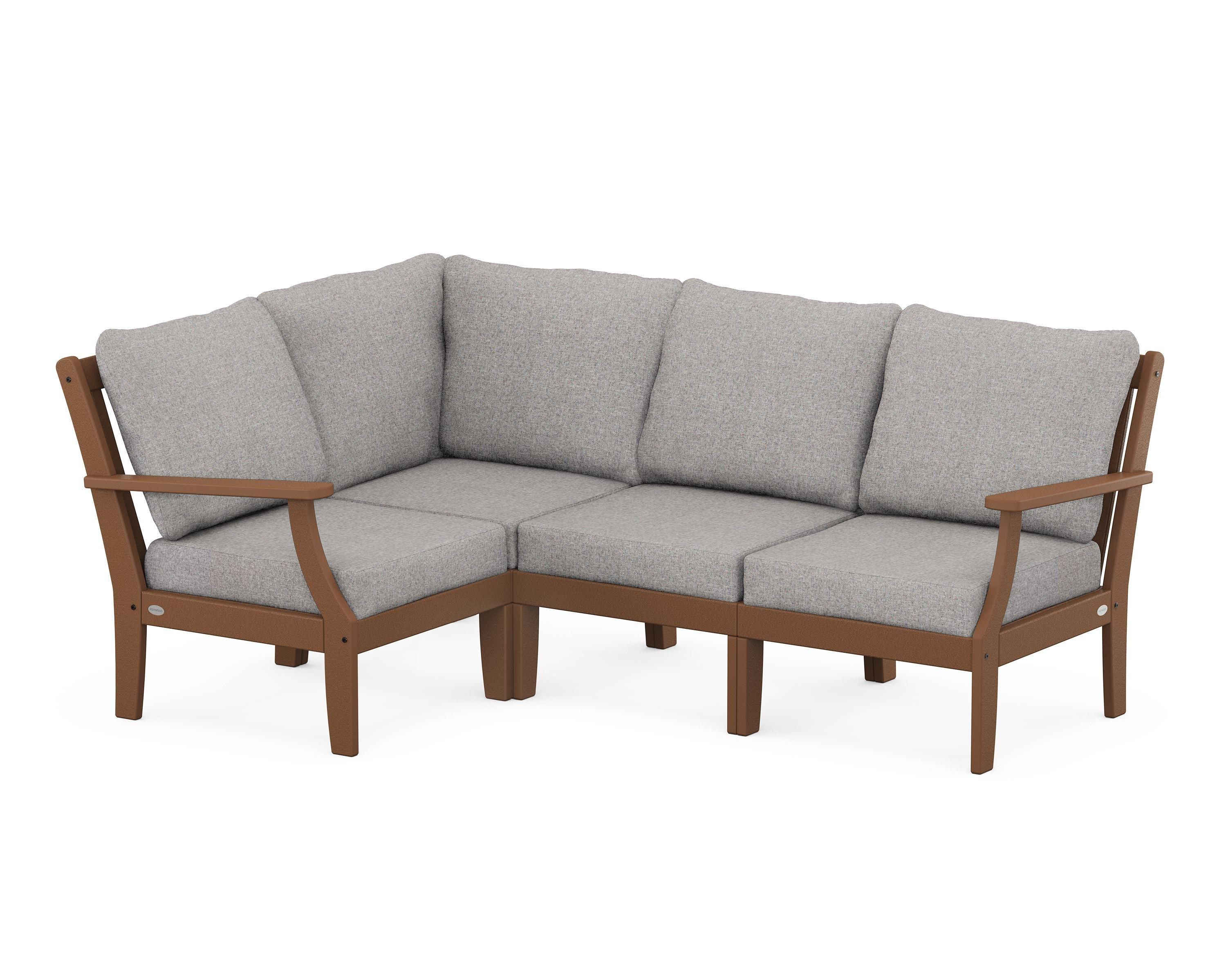 POLYWOOD® Braxton Modular 4-Piece Deep Seating Set in Teak / Grey Mist