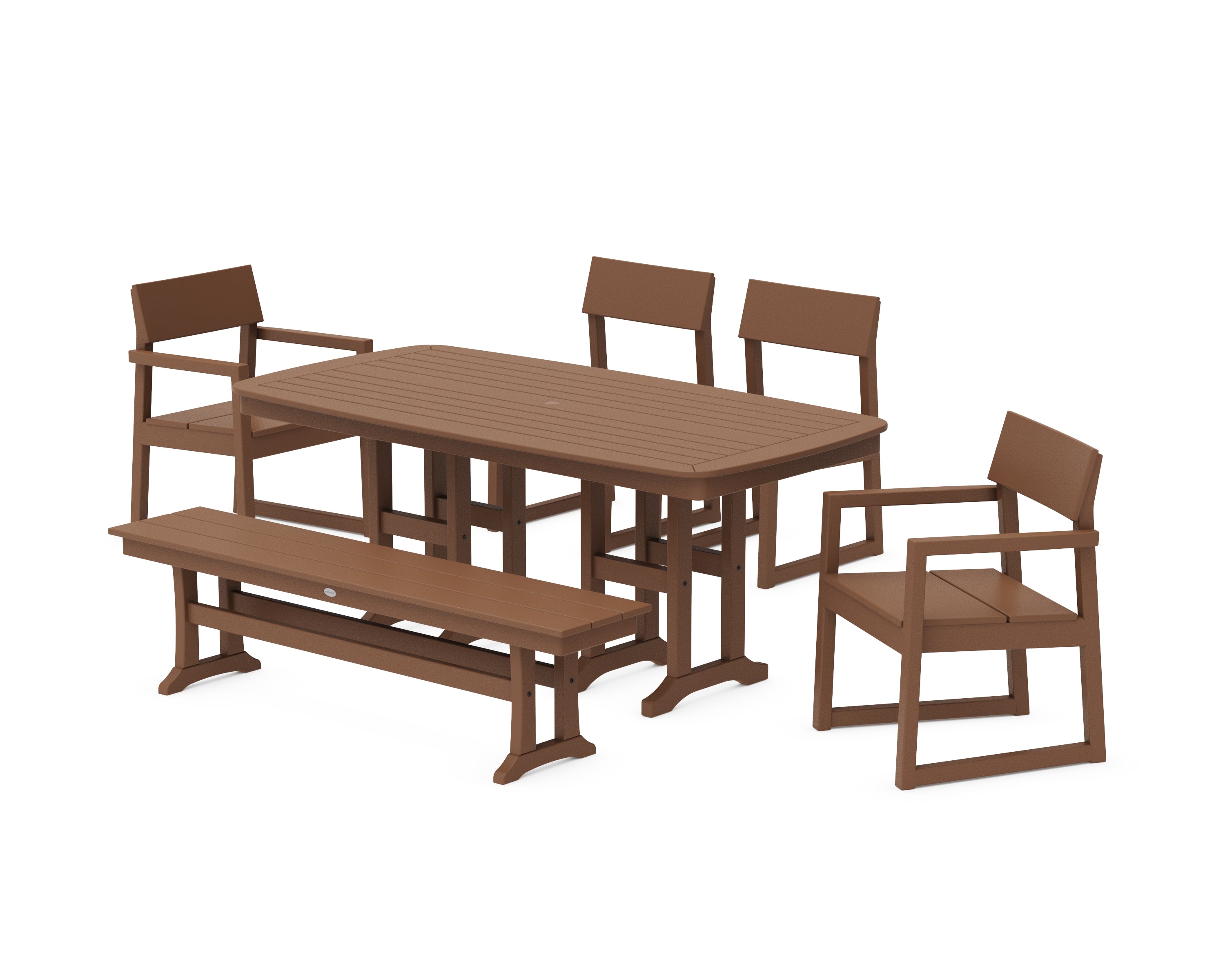 POLYWOOD® EDGE 6-Piece Dining Set with Bench in Teak