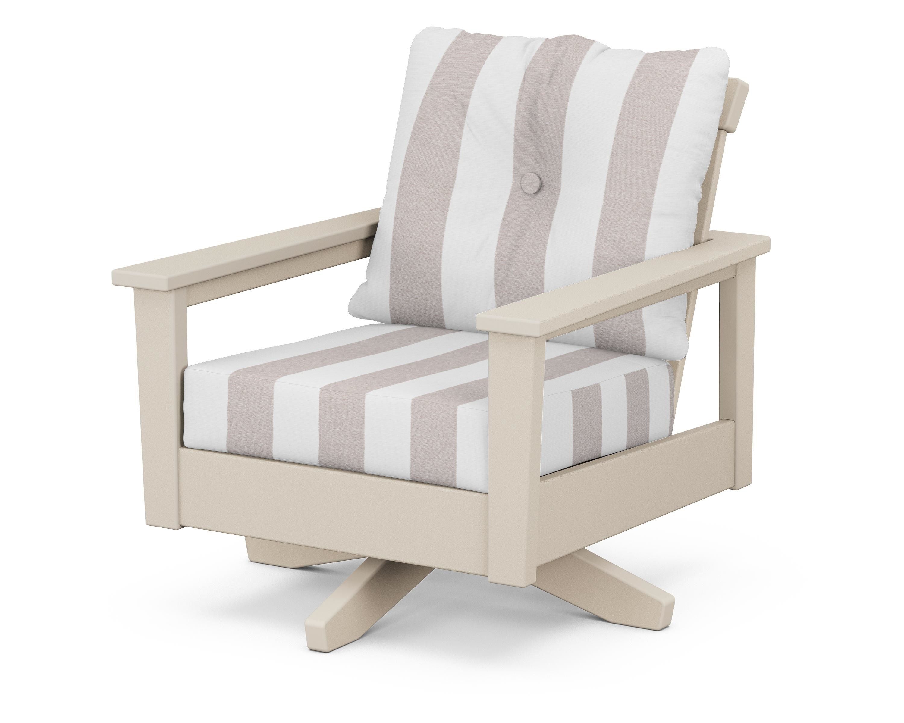 POLYWOOD® Prescott Deep Seating Swivel Chair in Sand / Cabana Stripe Dune Burlap