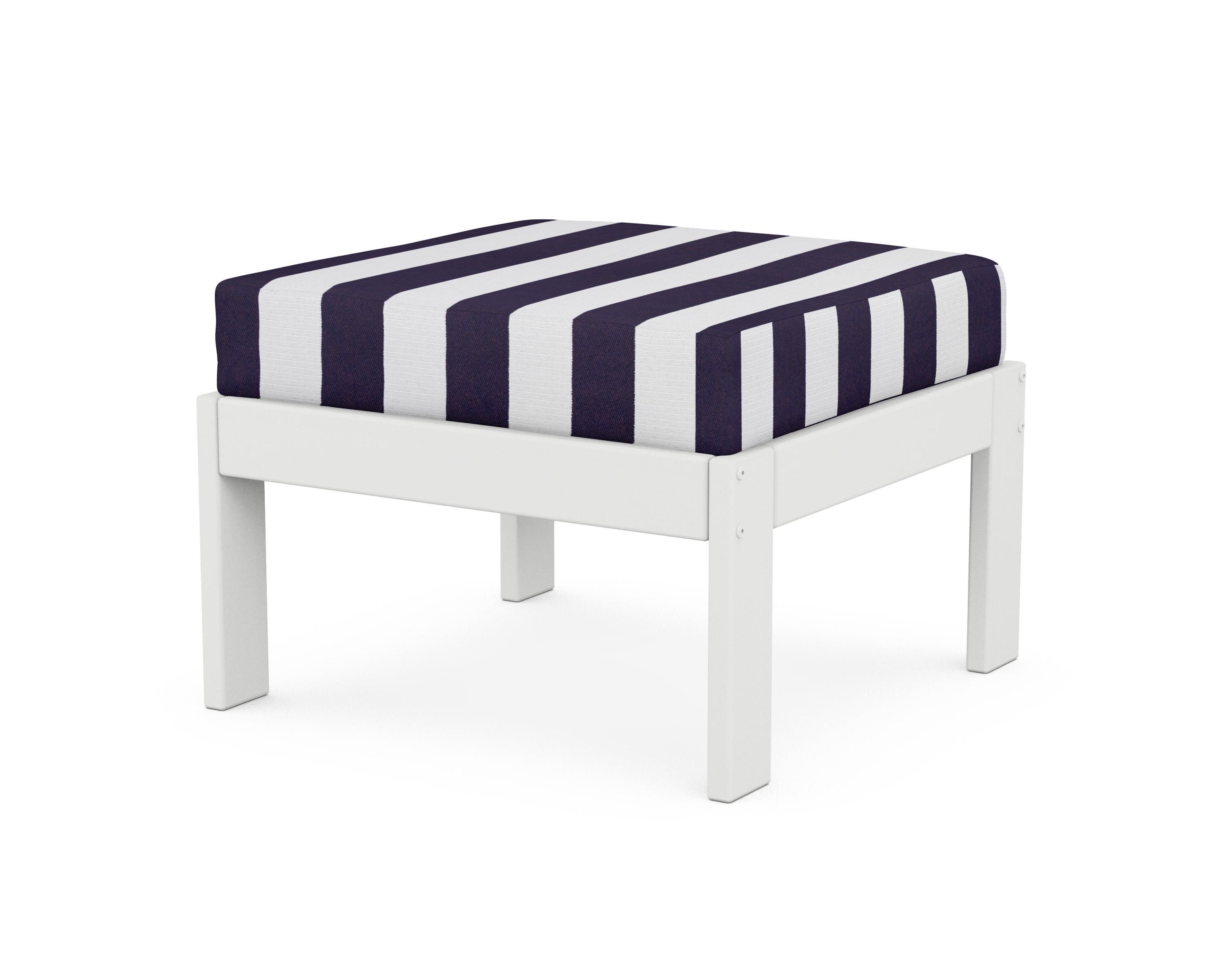 POLYWOOD® Vineyard Modular Ottoman in White / Cabana Stripe Navy