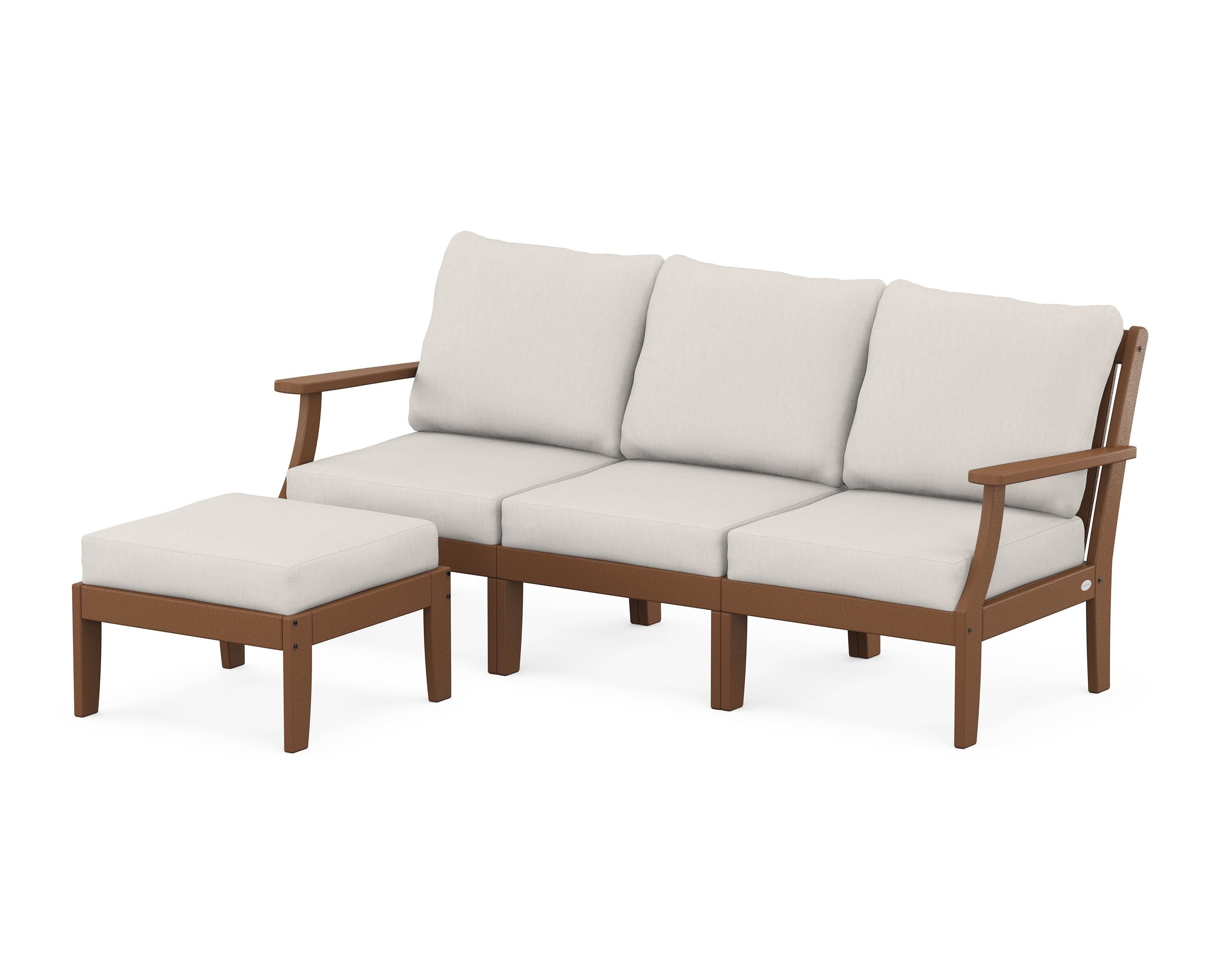 POLYWOOD® Braxton Modular 4-Piece Deep Seating Set with Ottoman in Teak / Cast Ash