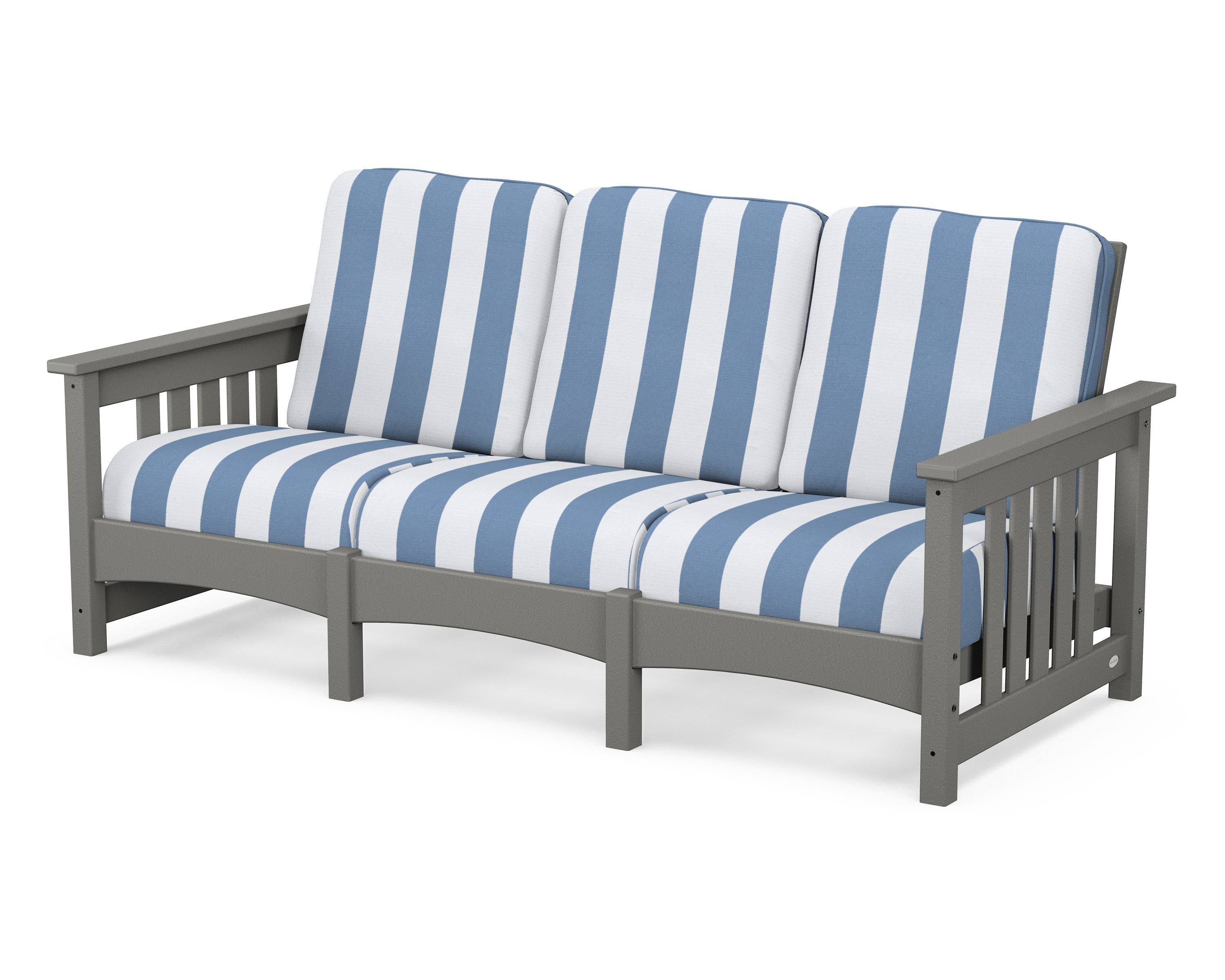POLYWOOD® Club Mission Sofa in Slate Grey / Cabana Stripe Sky Blue