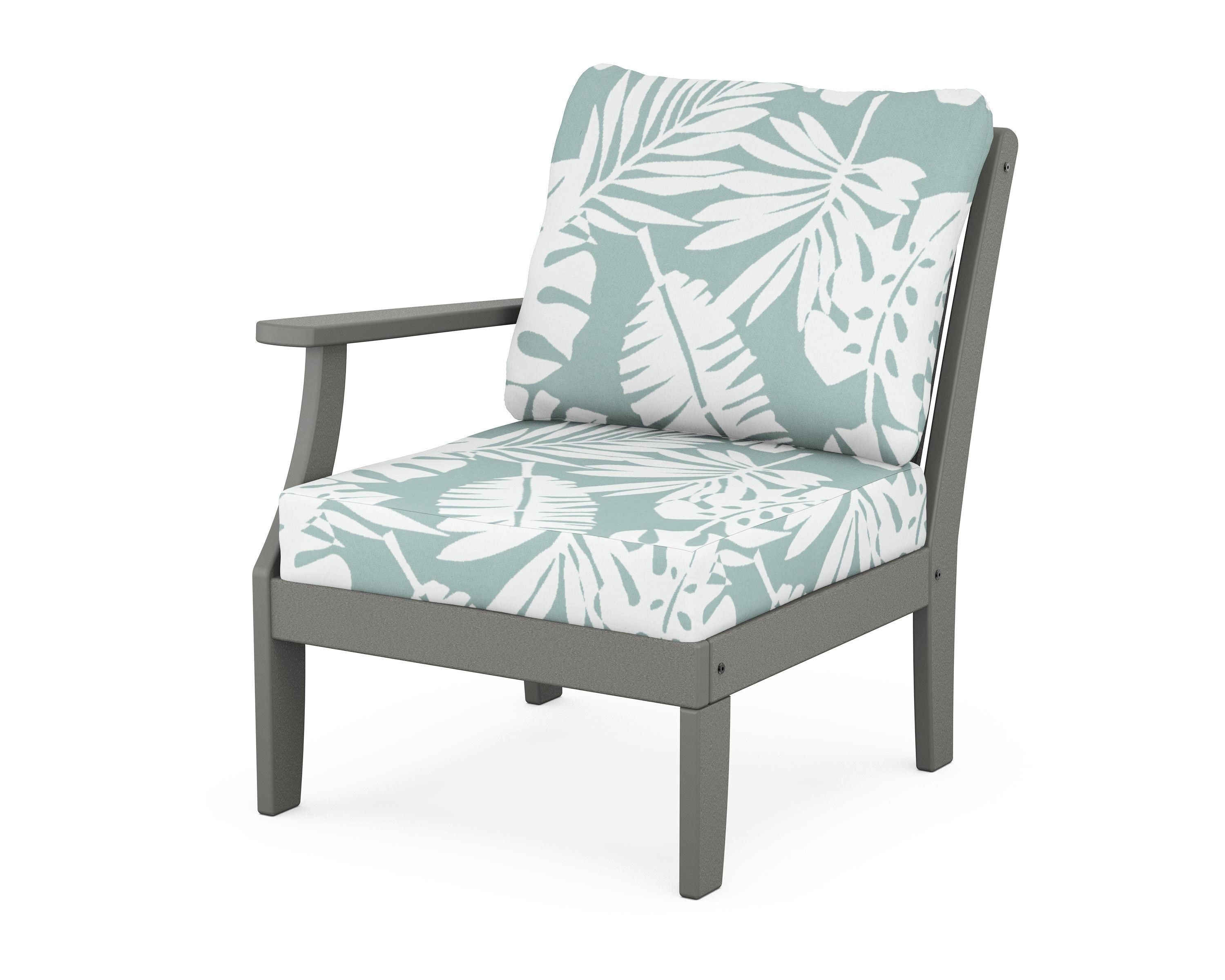 POLYWOOD® Braxton Modular Left Arm Chair in Slate Grey / Leaf Glacier Spa