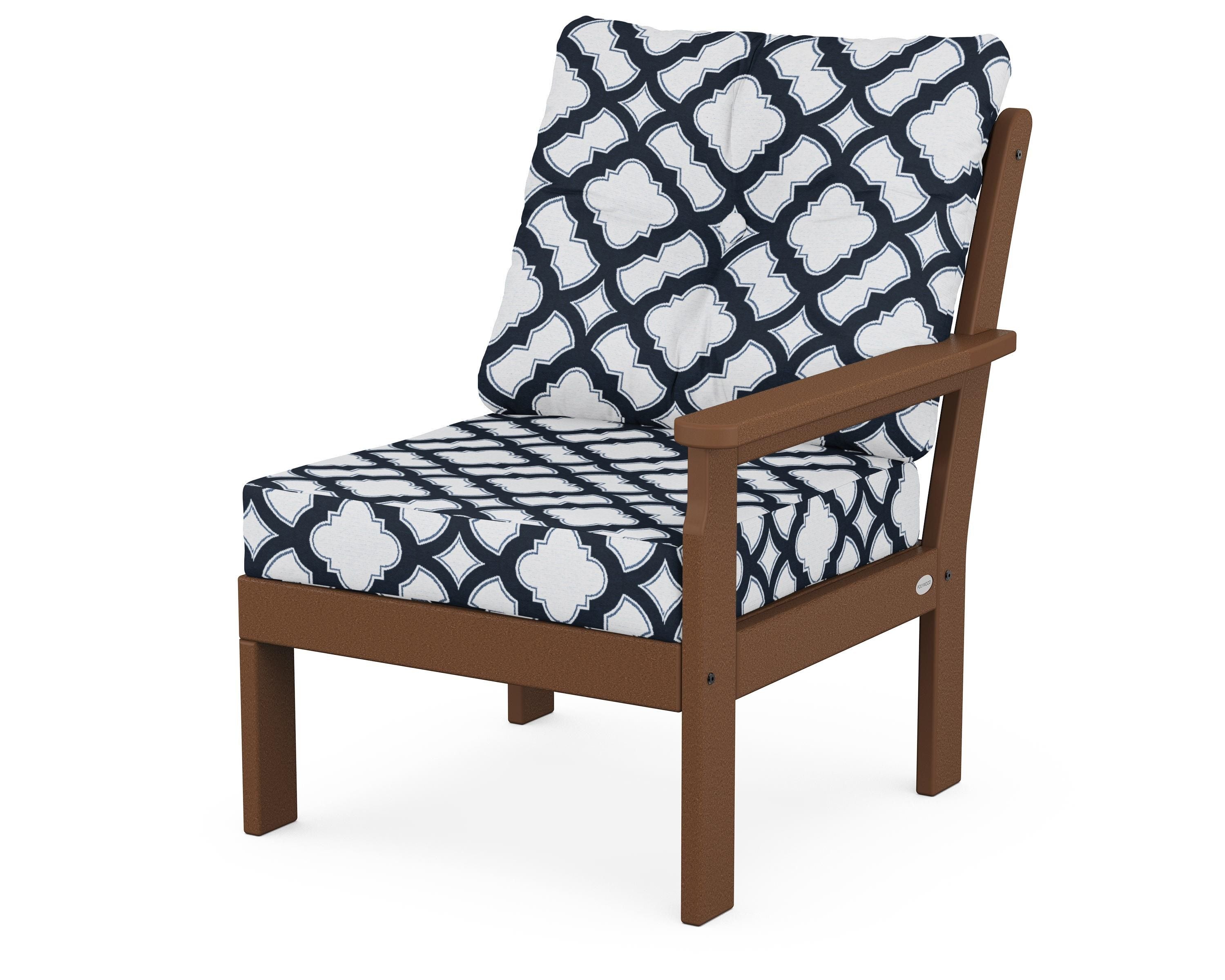 POLYWOOD® Vineyard Modular Right Arm Chair in Teak / Trellis Marine Indigo