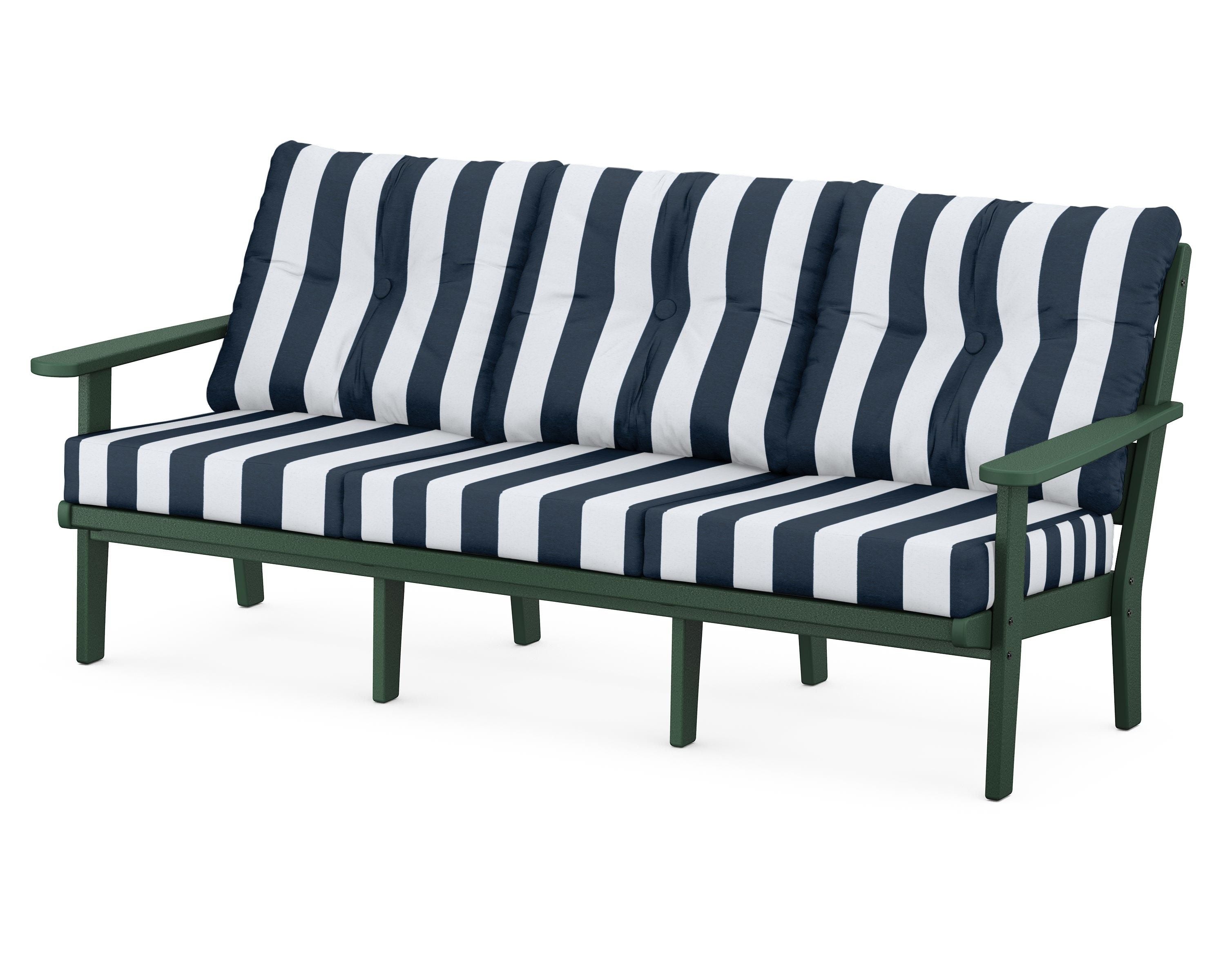 POLYWOOD® Lakeside Deep Seating Sofa in Green / Cabana Stripe Marine Indigo