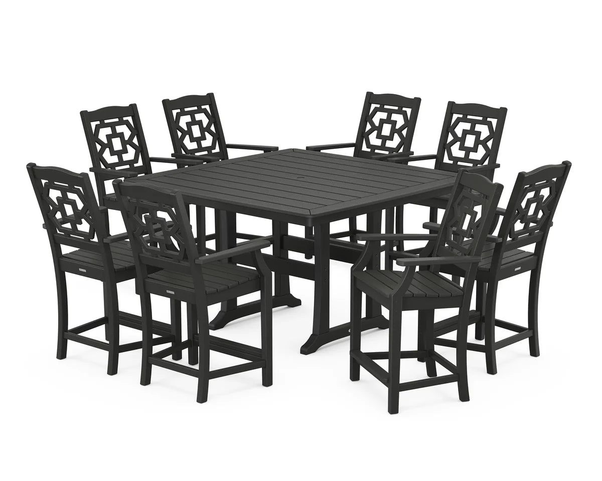 Chinoiserie 9-Piece Square Counter Set with Trestle Legs