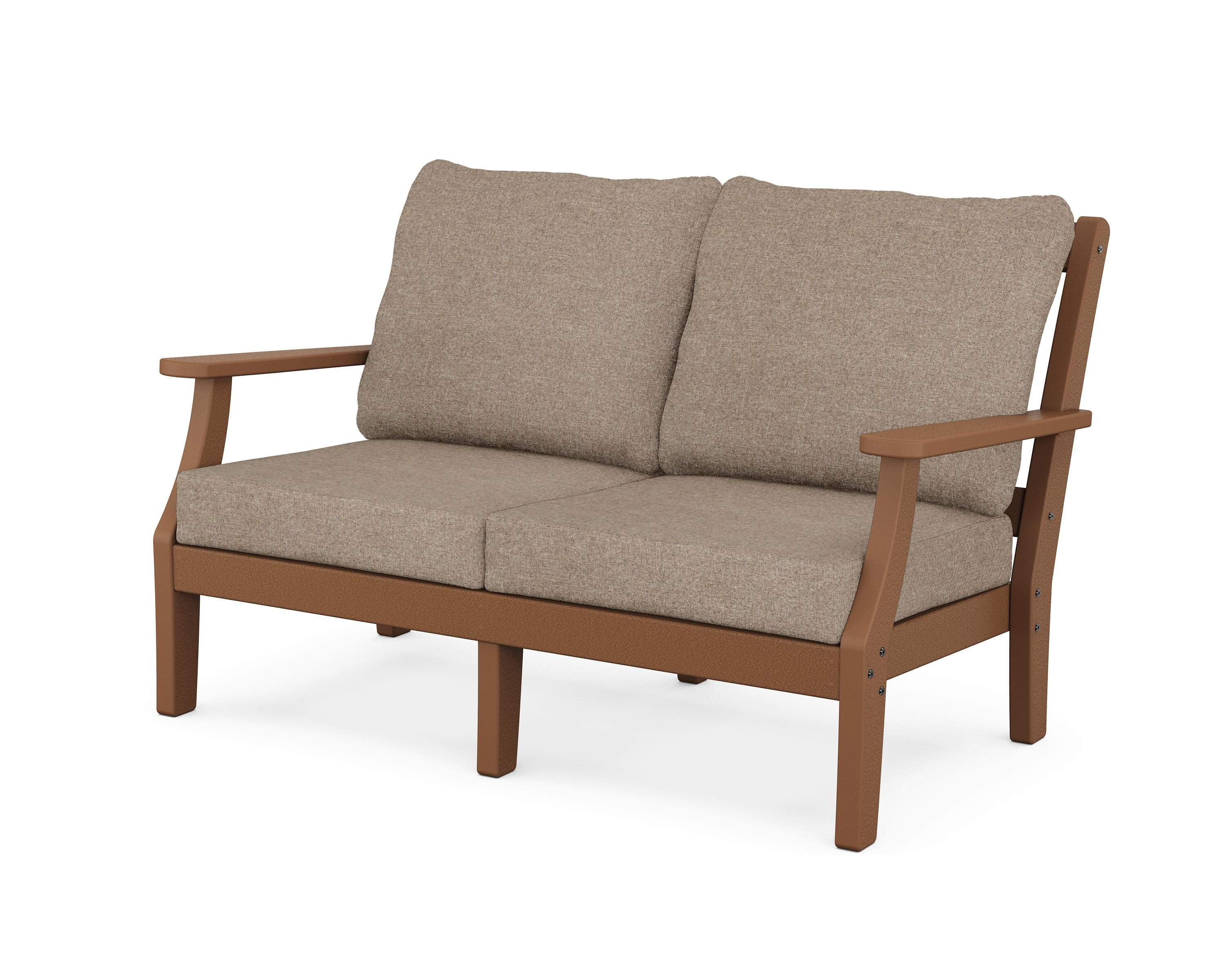 Martha Stewart by POLYWOOD® Chinoiserie Deep Seating Loveseat in Teak / Spiced Burlap