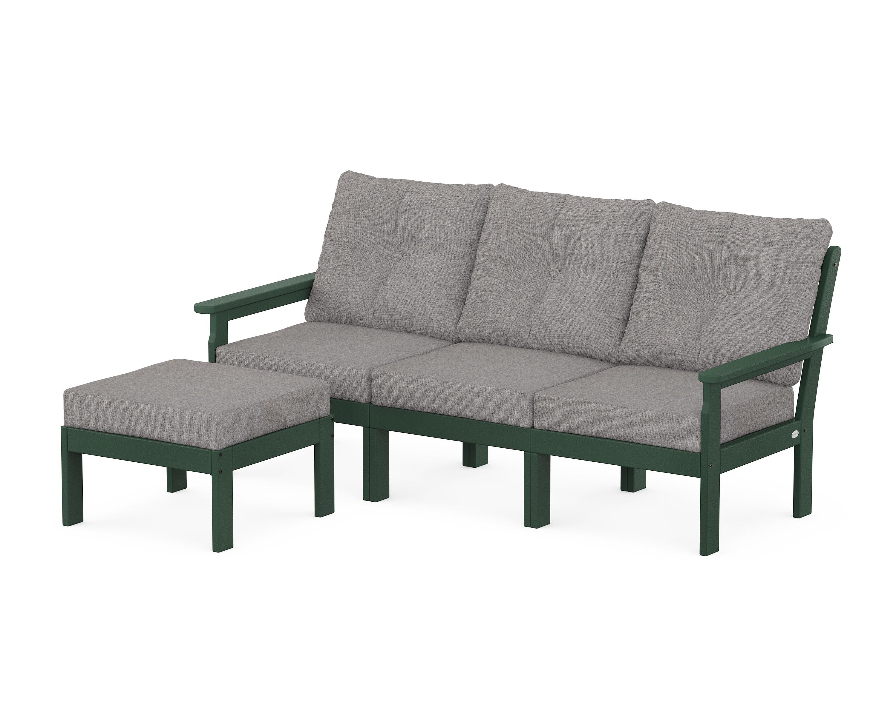 POLYWOOD® Vineyard 4-Piece Sectional with Ottoman in Green / Grey Mist
