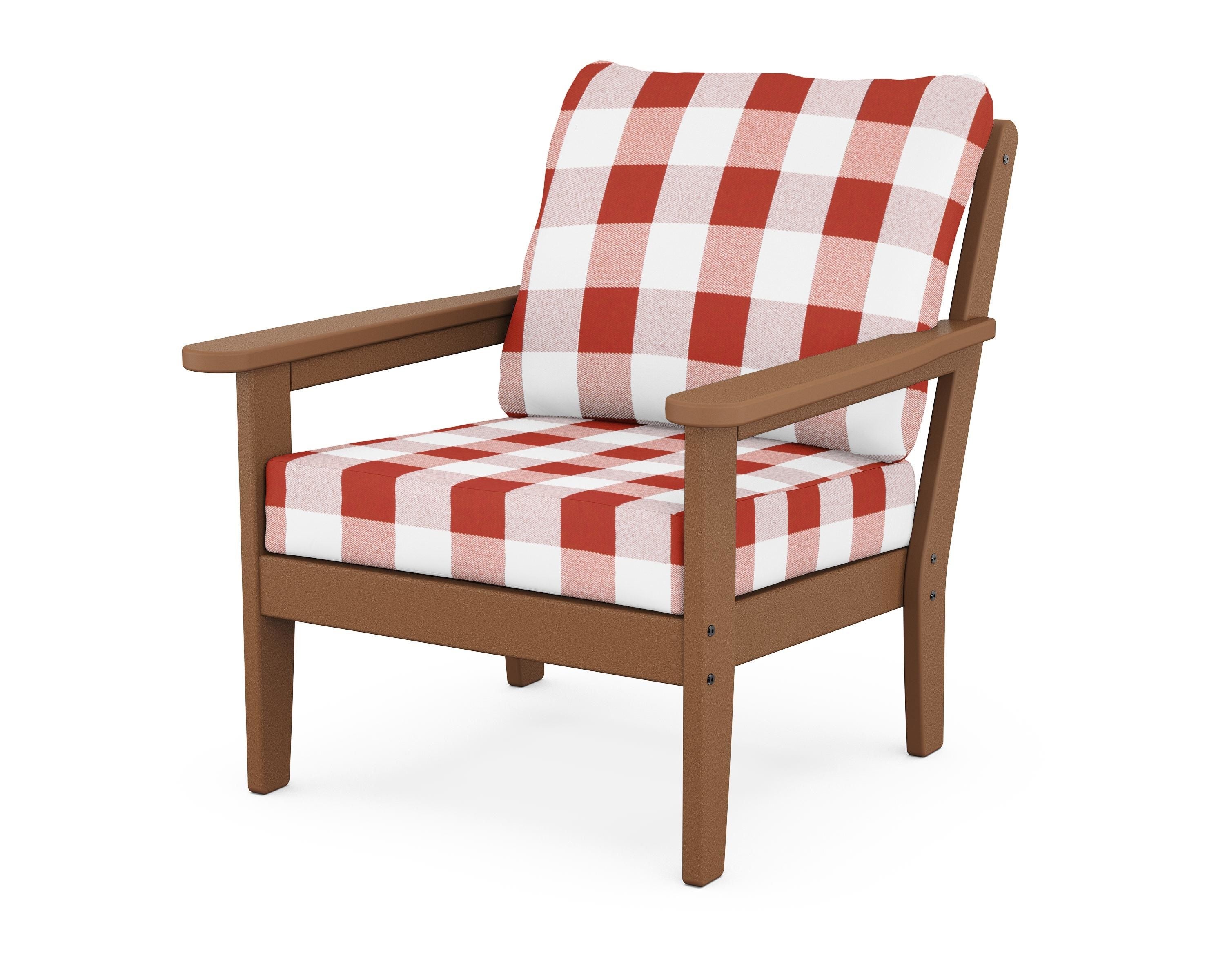 Country Living Cottage Deep Seating Chair in Teak / Buffalo Plaid Crimson