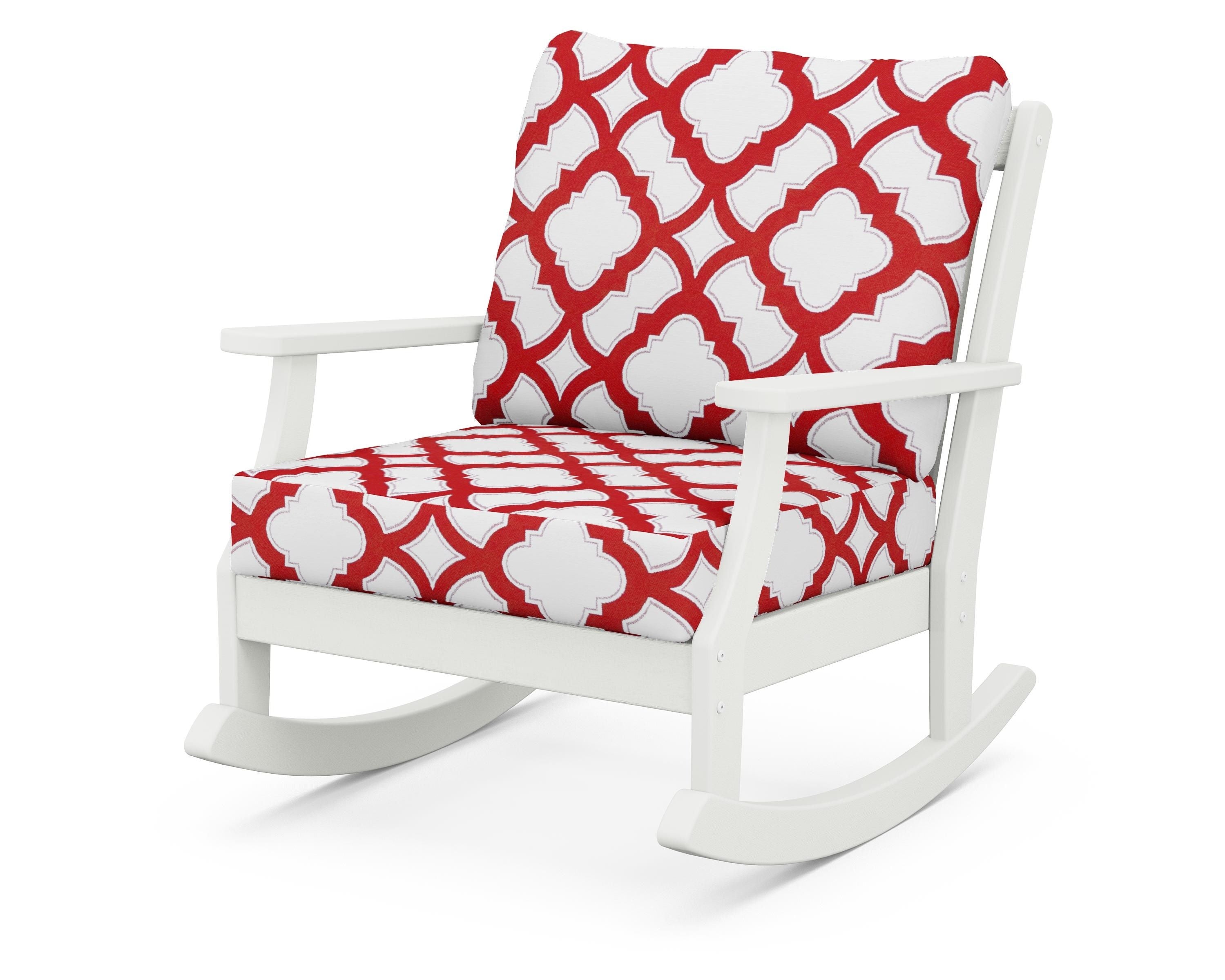 POLYWOOD® Braxton Deep Seating Rocking Chair in Vintage White / Trellis Crimson