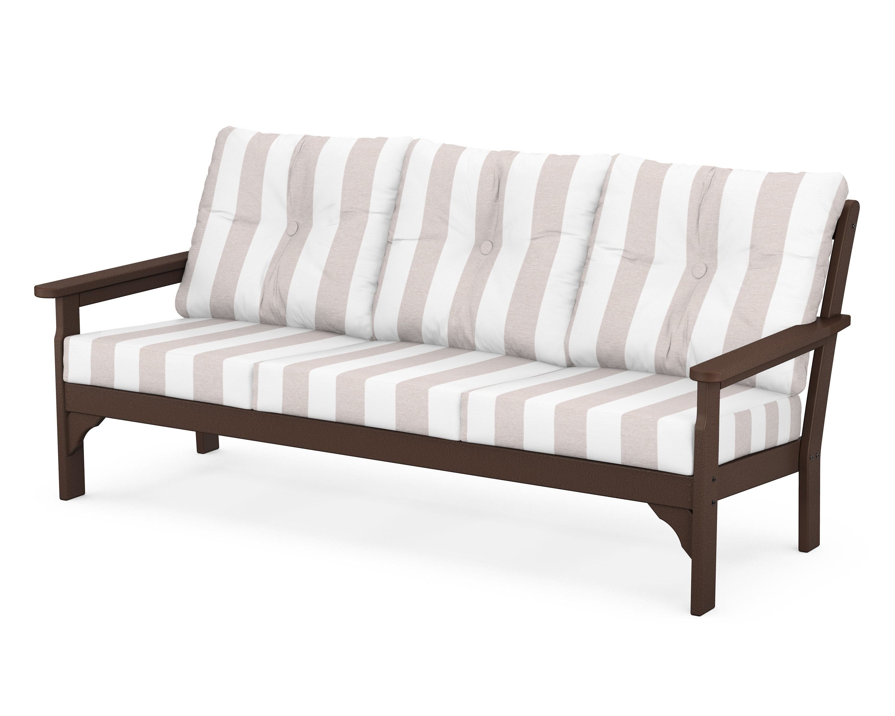 POLYWOOD® Vineyard Deep Seating Sofa in Mahogany / Cabana Stripe Dune Burlap