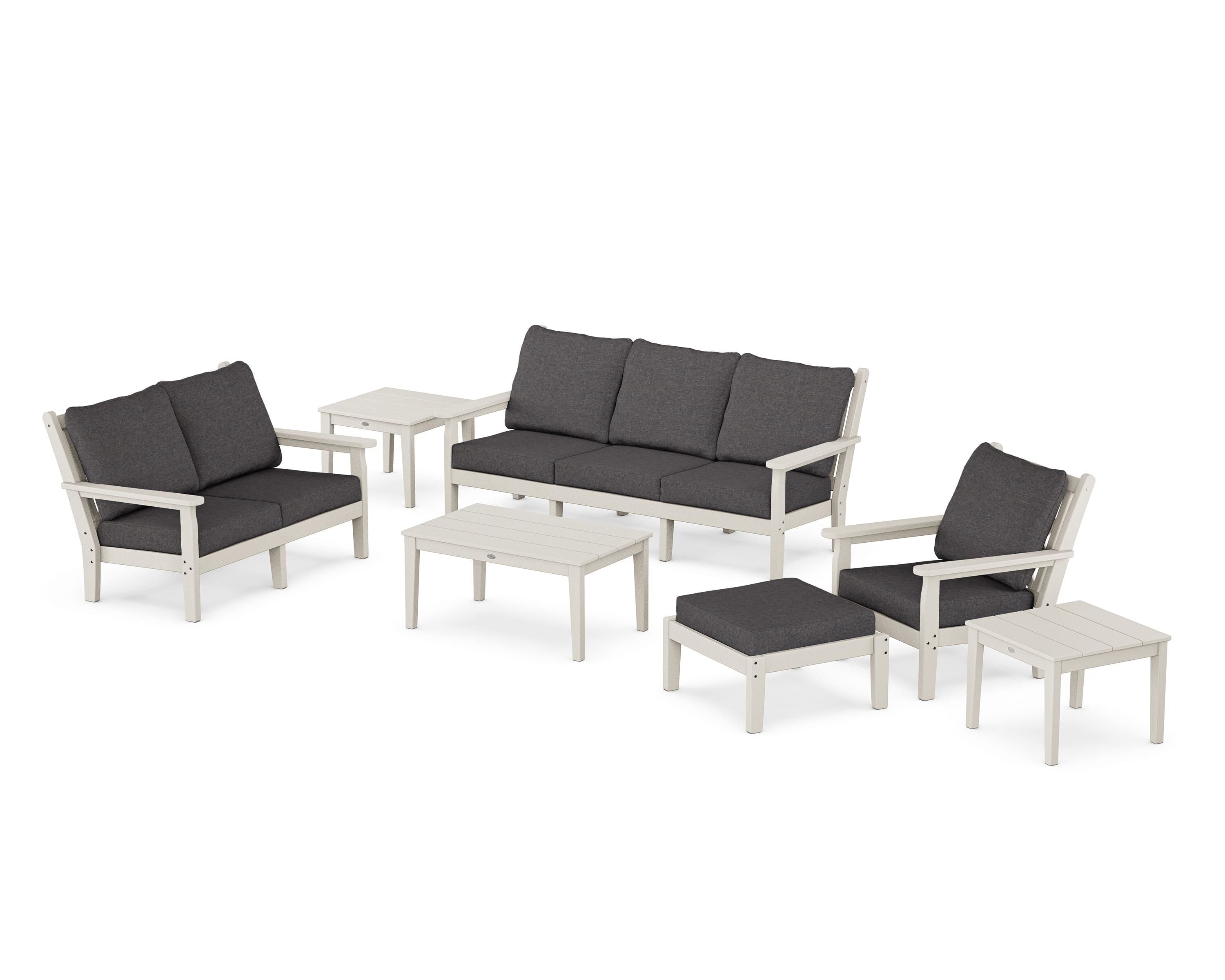POLYWOOD® Chippendale 7-Piece Deep Seating Set in Sand / Ash Charcoal