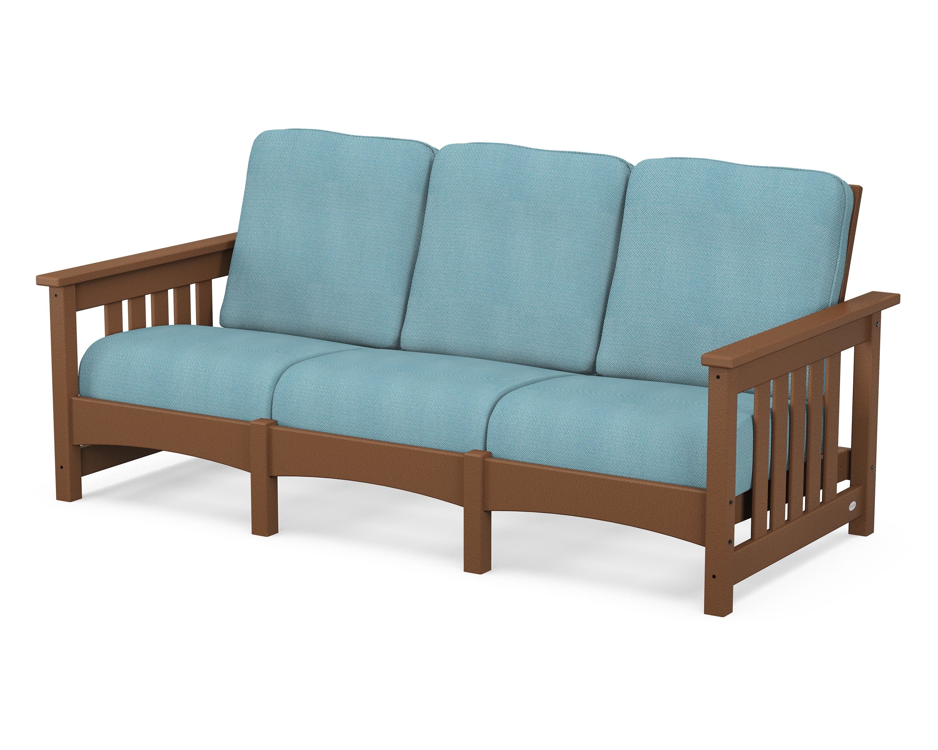 POLYWOOD® Club Mission Sofa in Teak / Lattice Sky Blue