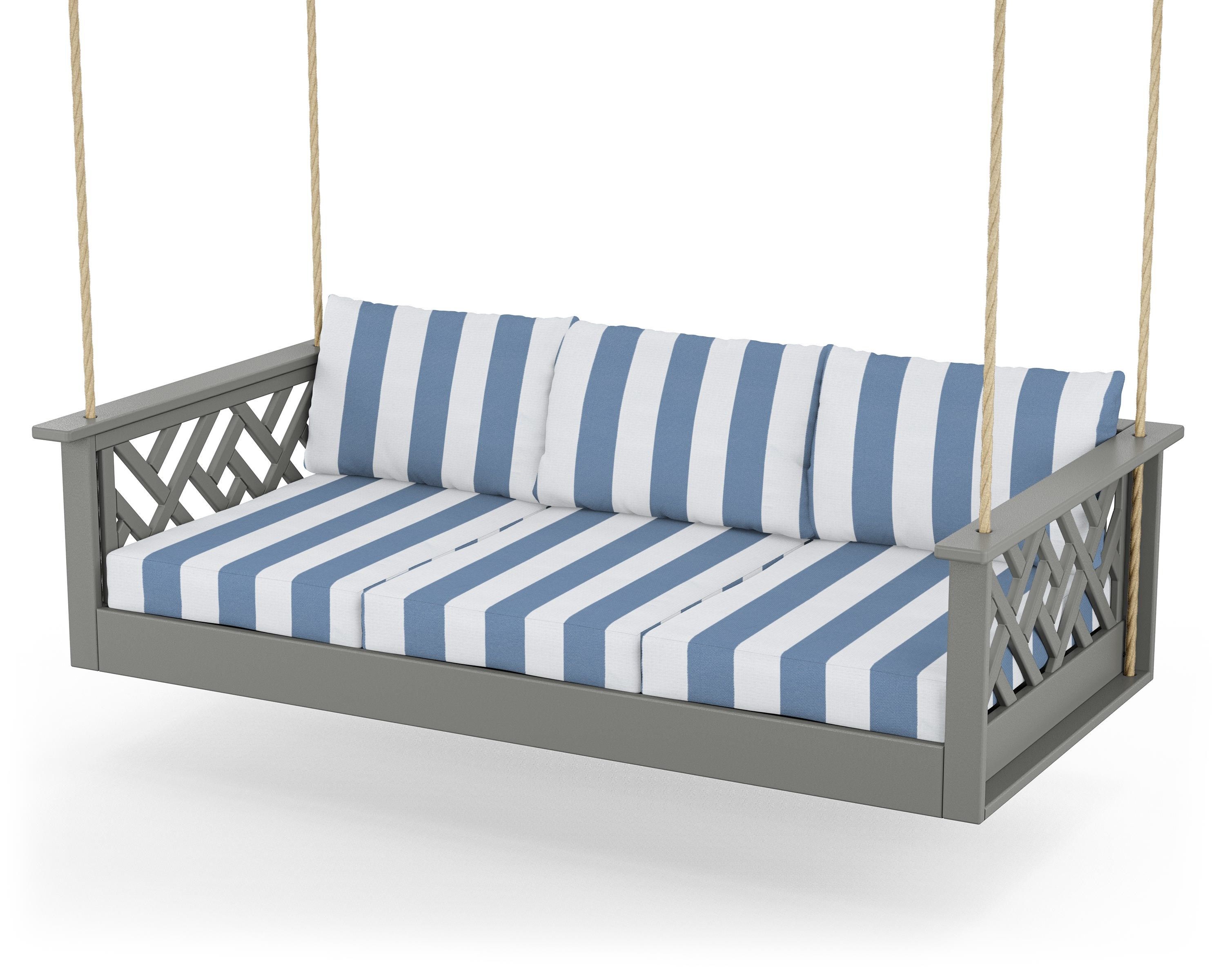 POLYWOOD® Chippendale Daybed Swing in Slate Grey / Cabana Stripe Sky Blue