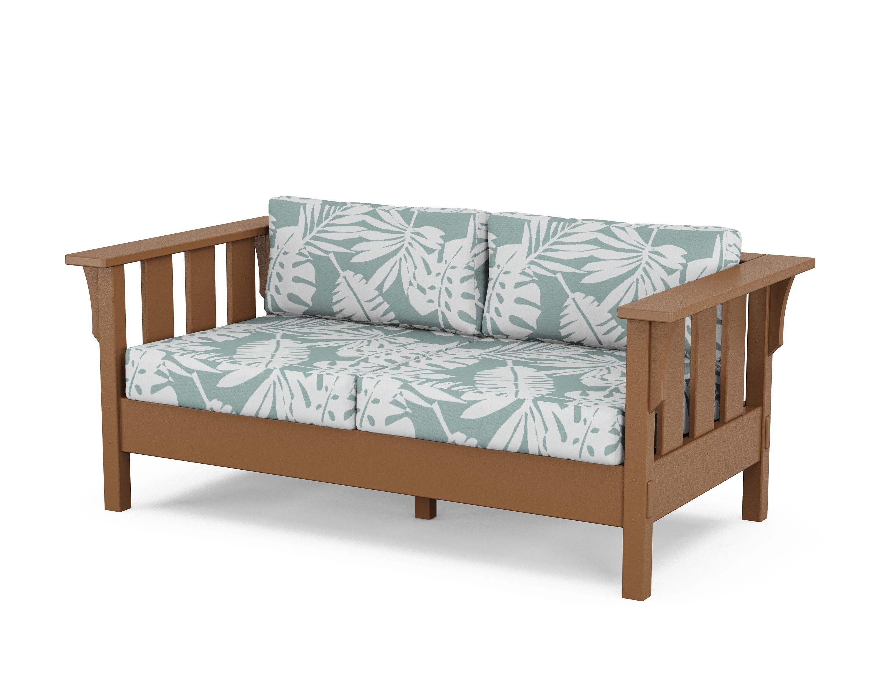 Martha Stewart by POLYWOOD® Acadia Deep Seating Loveseat in Teak / Leaf Glacier Spa