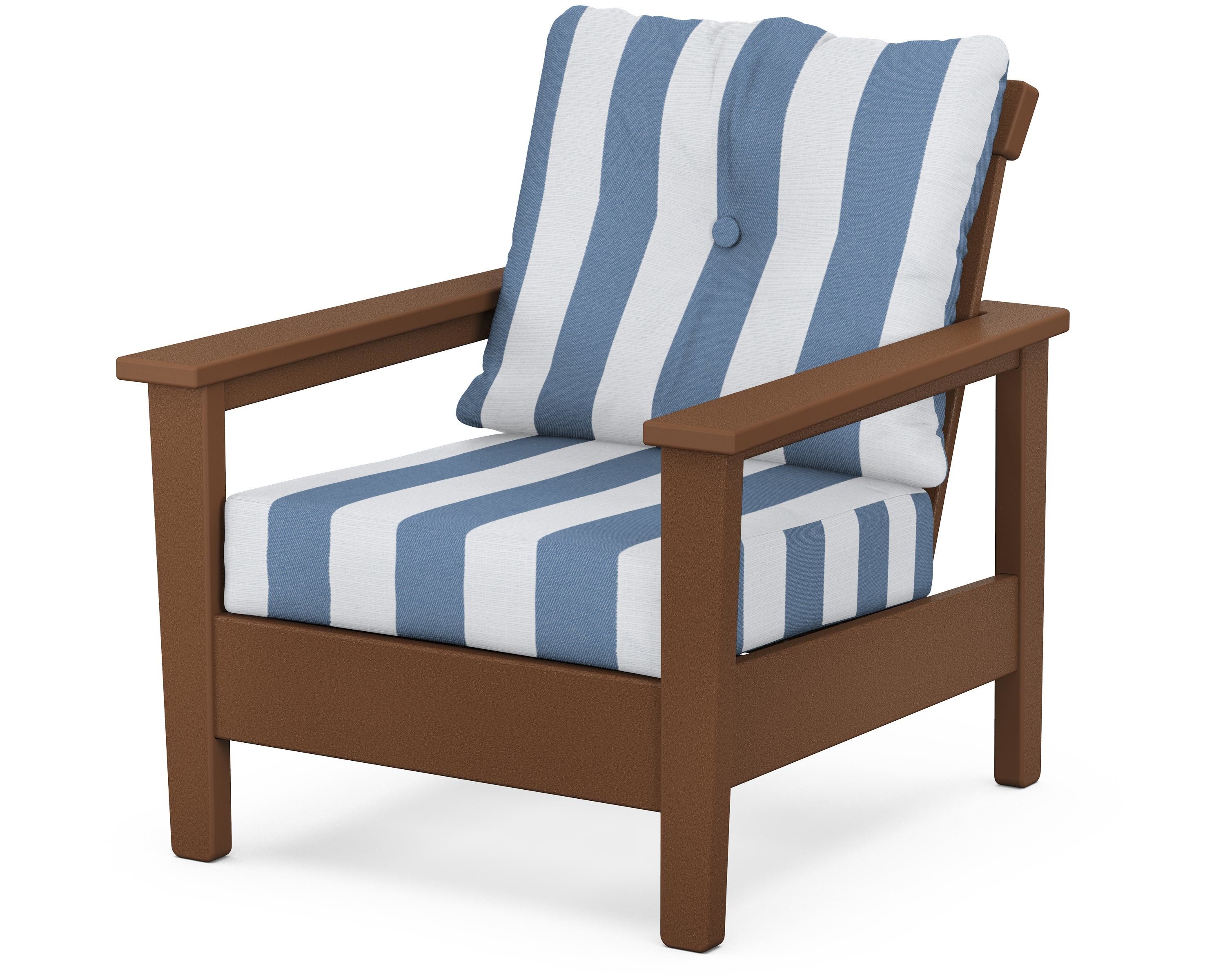 POLYWOOD® Prescott Deep Seating Chair in Teak / Cabana Stripe Sky Blue